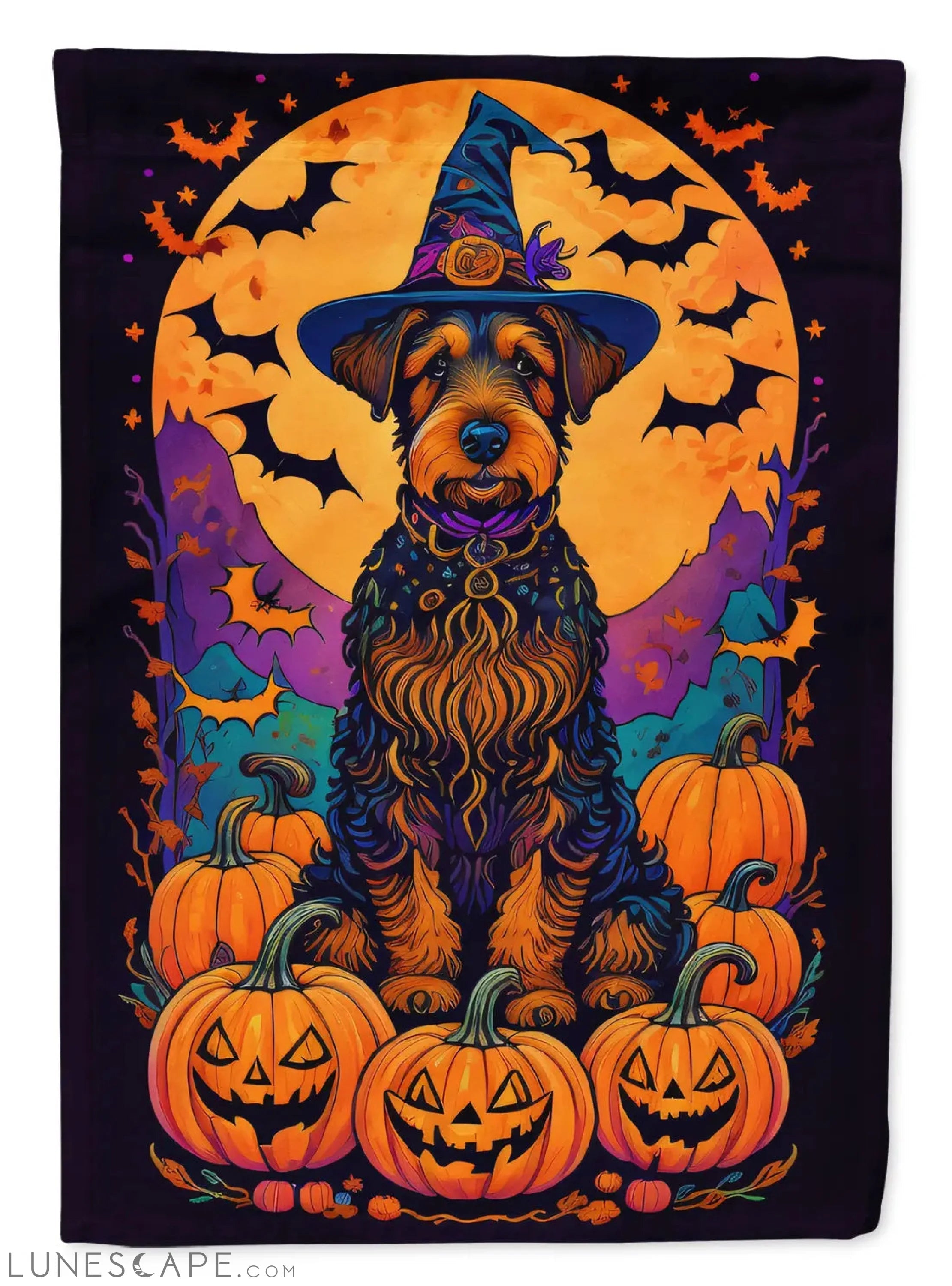 Airedale Terrier Witchy Halloween Garden Flag LUNESCAPE