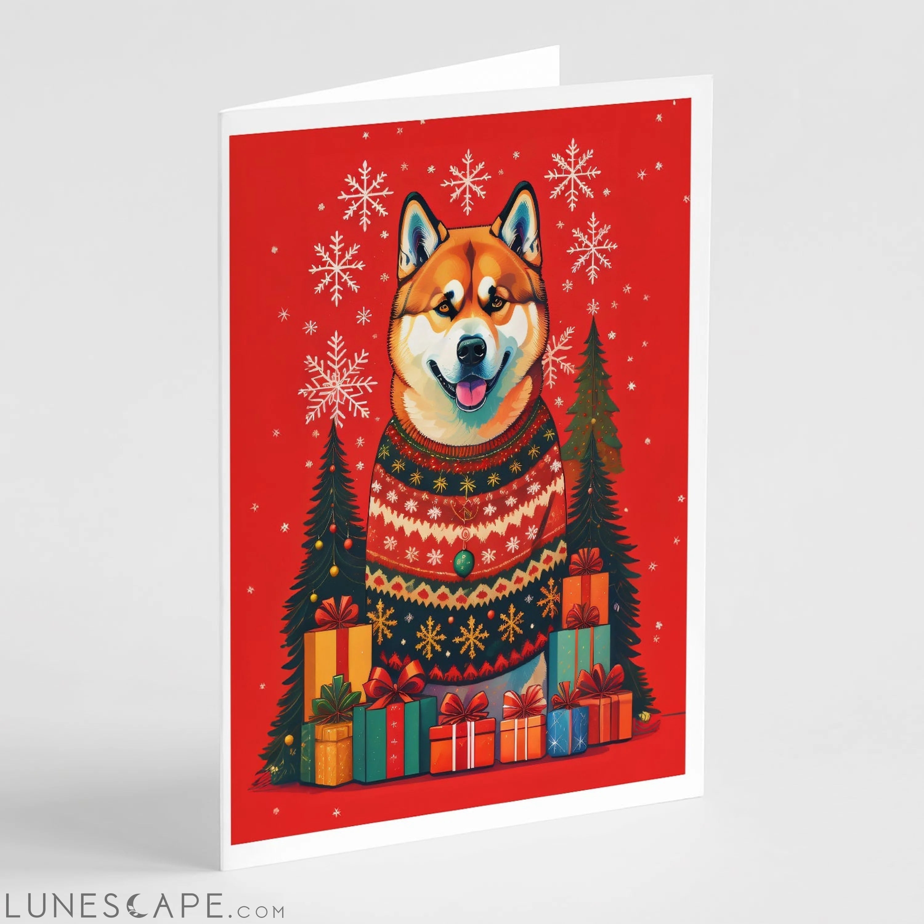 Akita Holiday Christmas Greeting Cards Pack of 8 LUNESCAPE