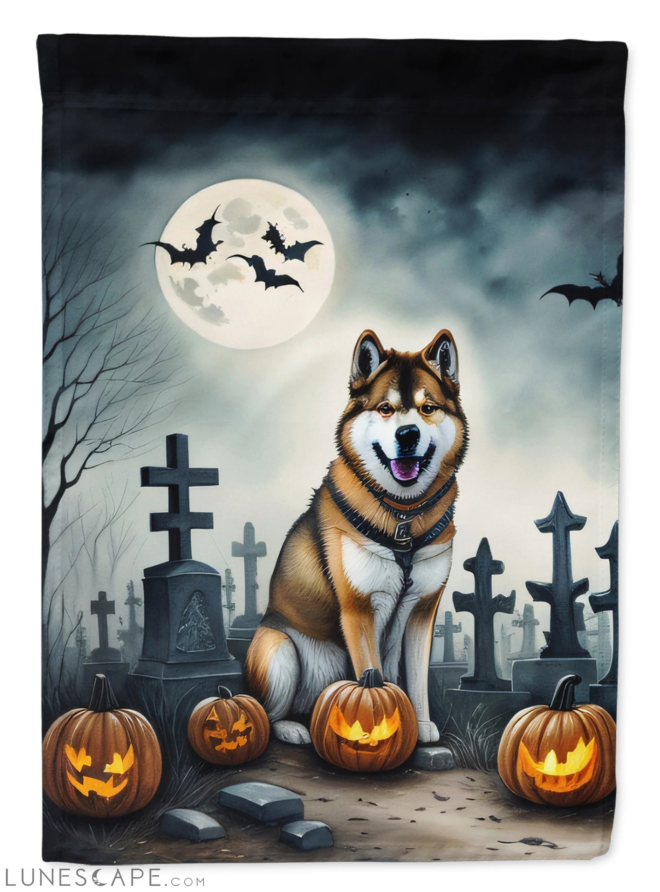Akita Spooky Halloween Garden Flag LUNESCAPE