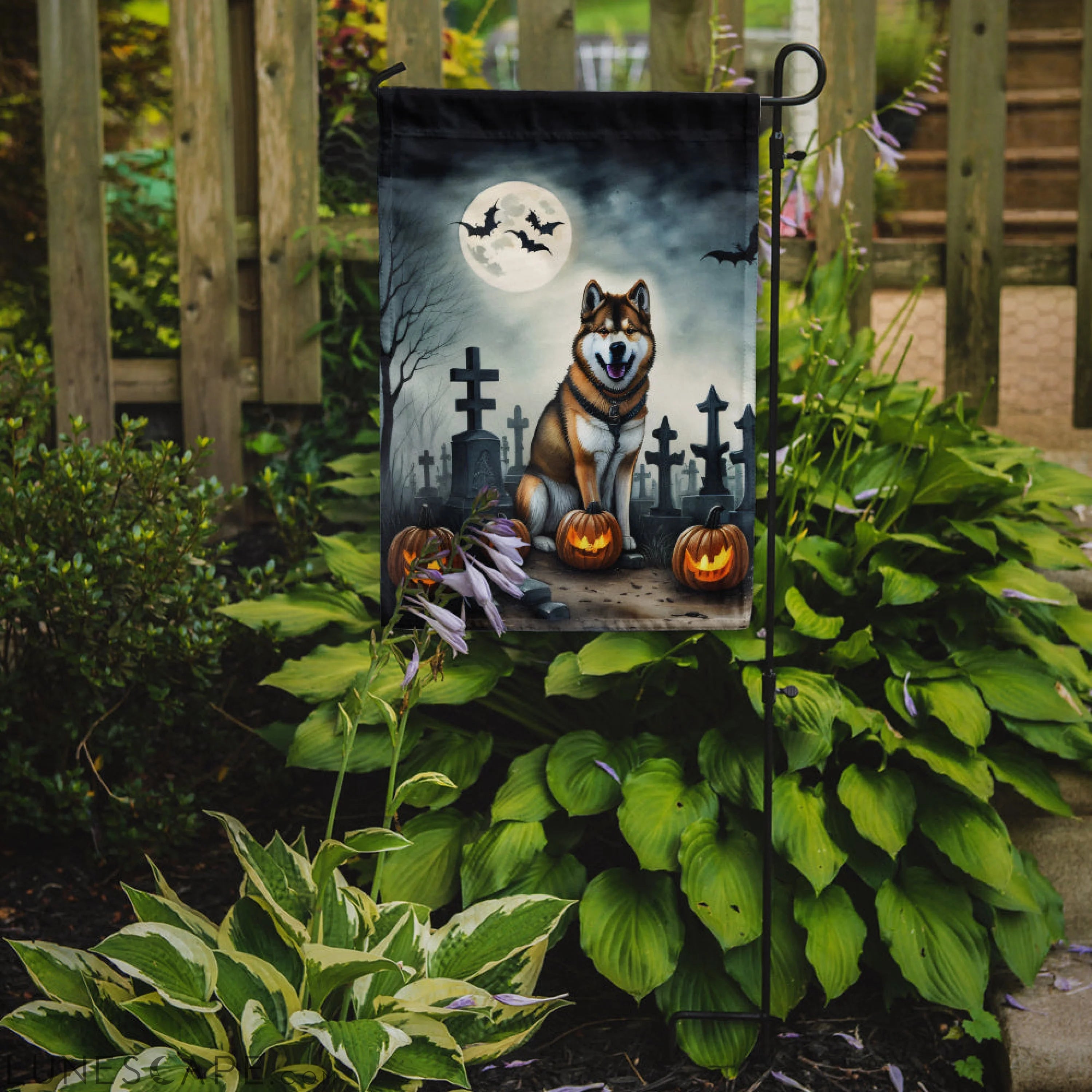 Akita Spooky Halloween Garden Flag LUNESCAPE