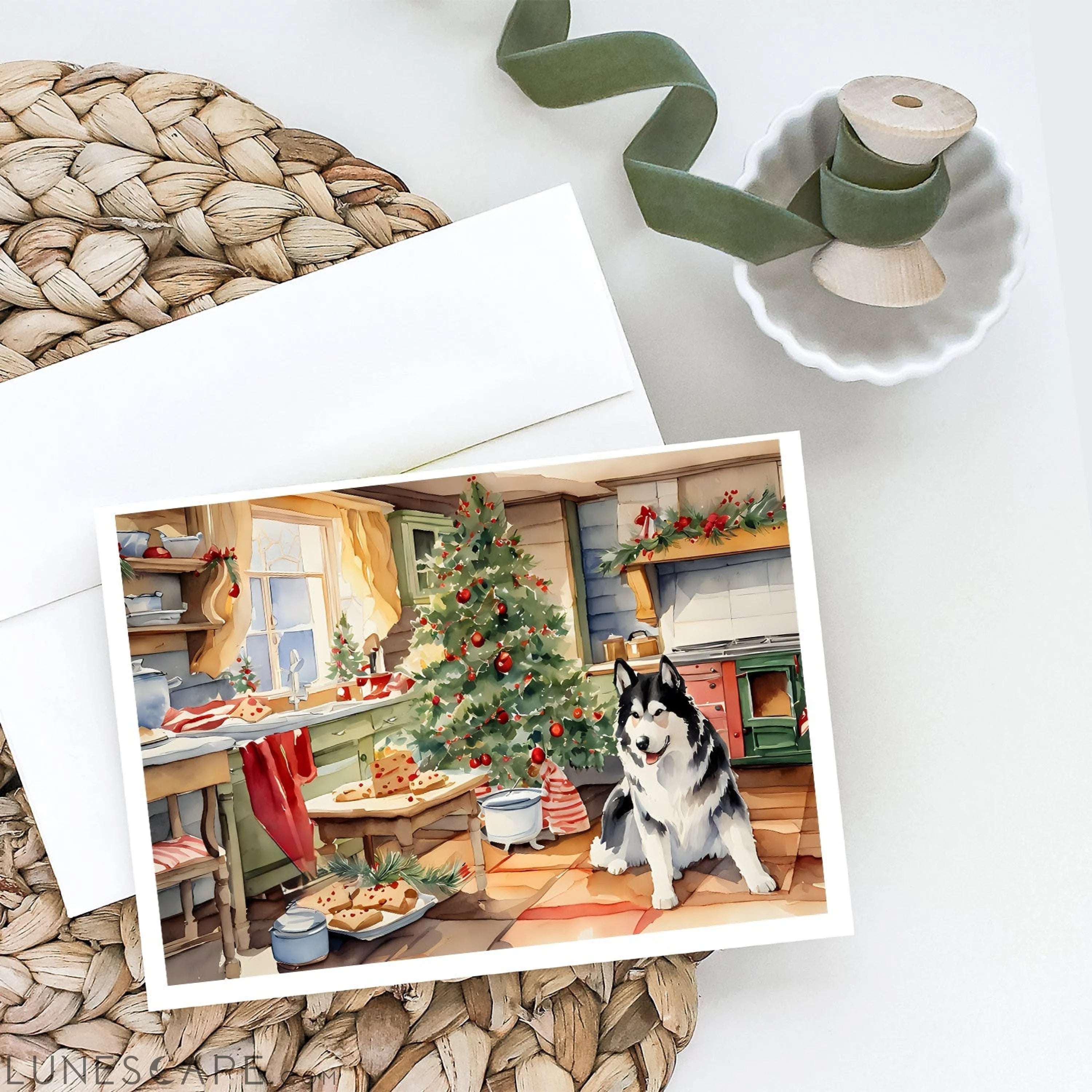 Alaskan Malamute Christmas Cookies Greeting Cards Pack of 8 LUNESCAPE