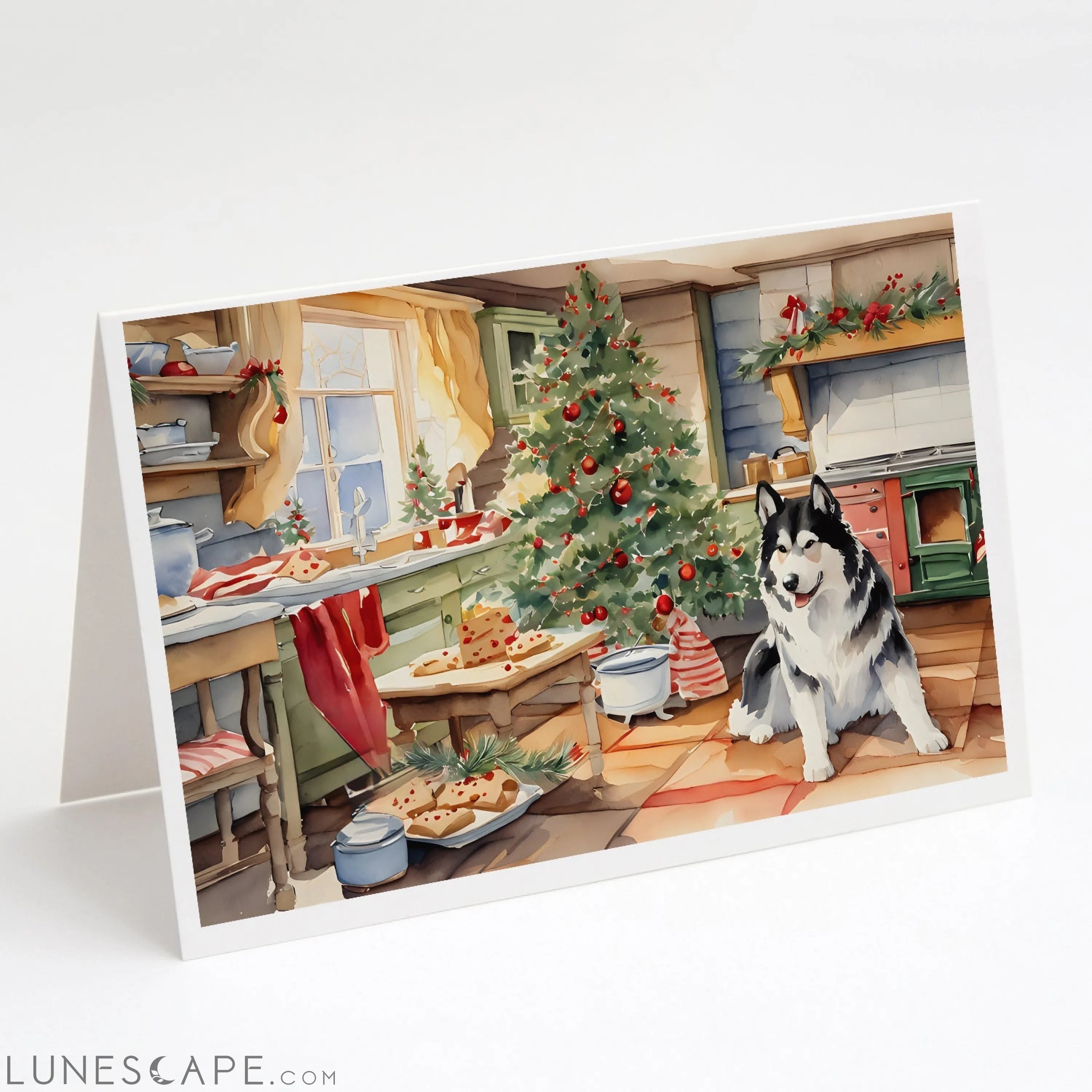 Alaskan Malamute Christmas Cookies Greeting Cards Pack of 8 LUNESCAPE