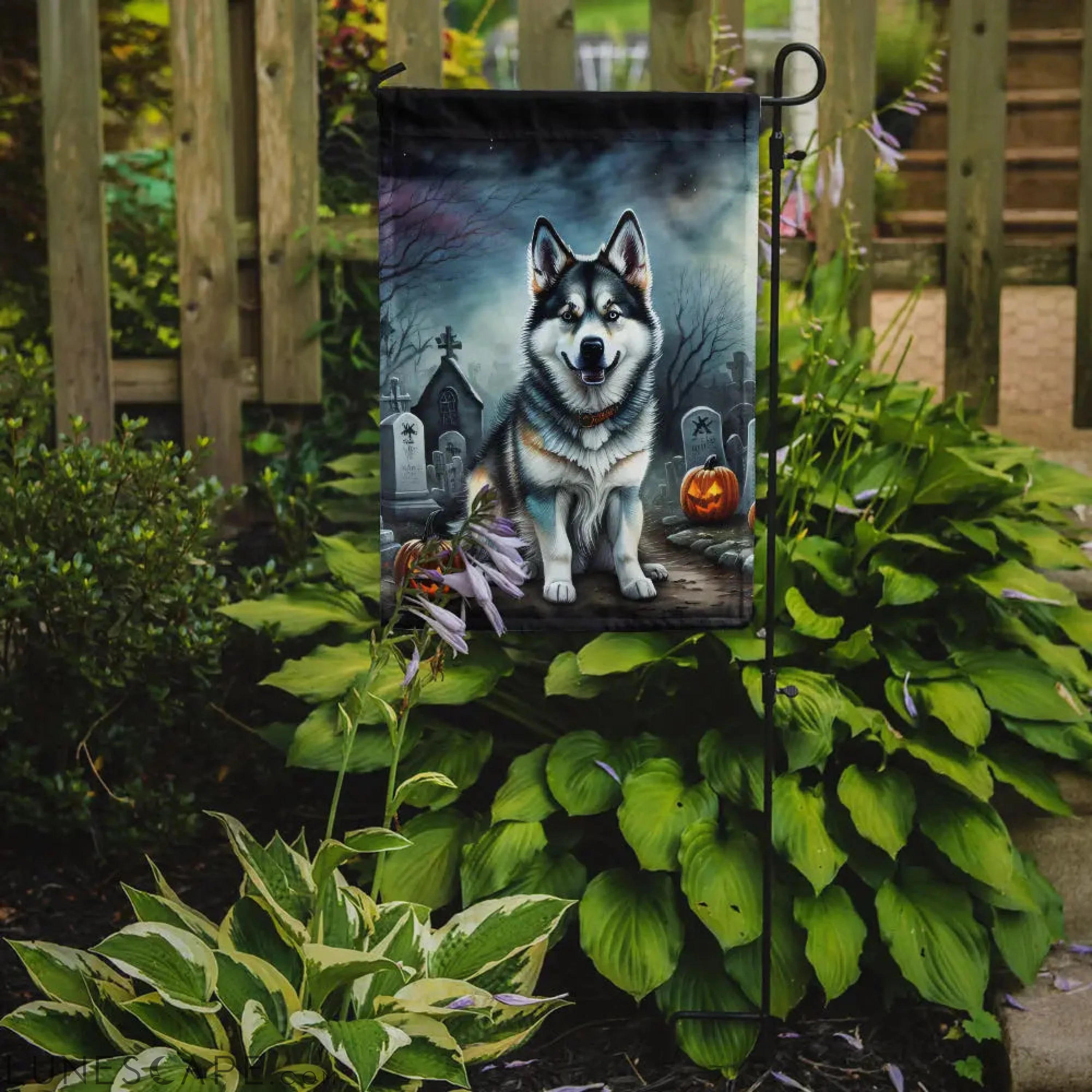 Alaskan Malamute Spooky Halloween Garden Flag LUNESCAPE