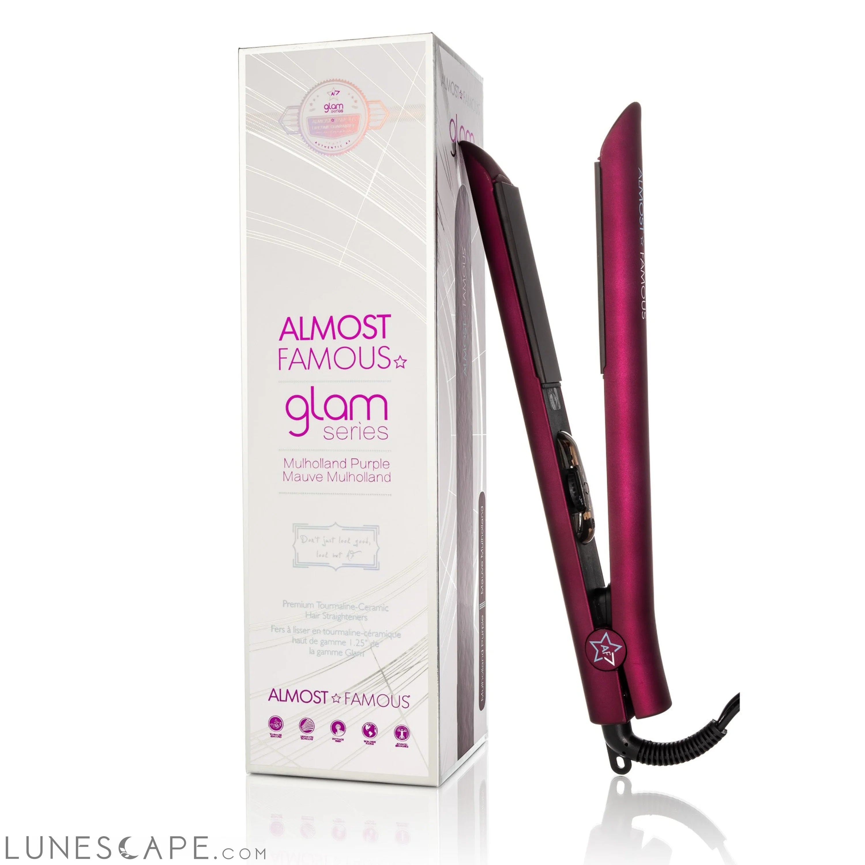 Almost Famous 1.25" Glam Series Flat Iron with Luxe Gem Infused Plates LUNESCAPE