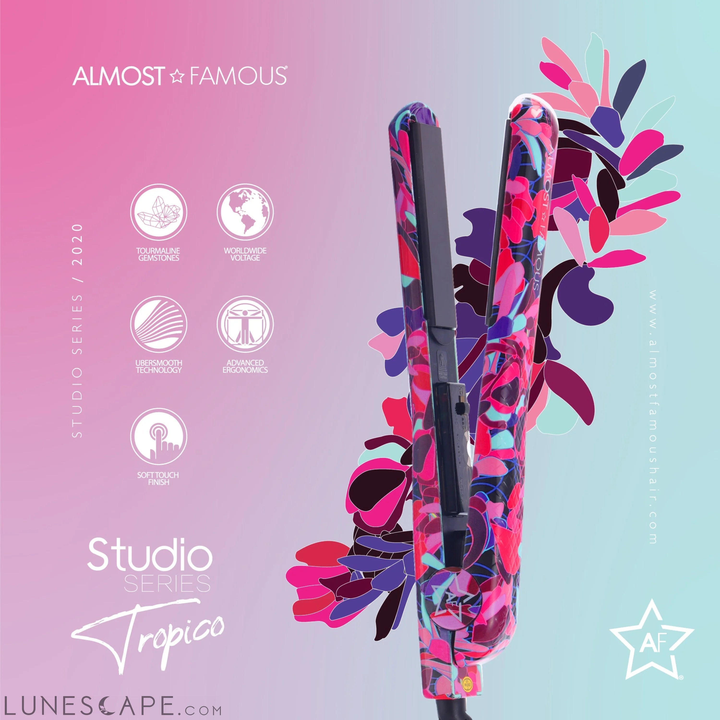 Almost Famous 1.25" Tropico Studio Flat Iron with Waterprint Design LUNESCAPE