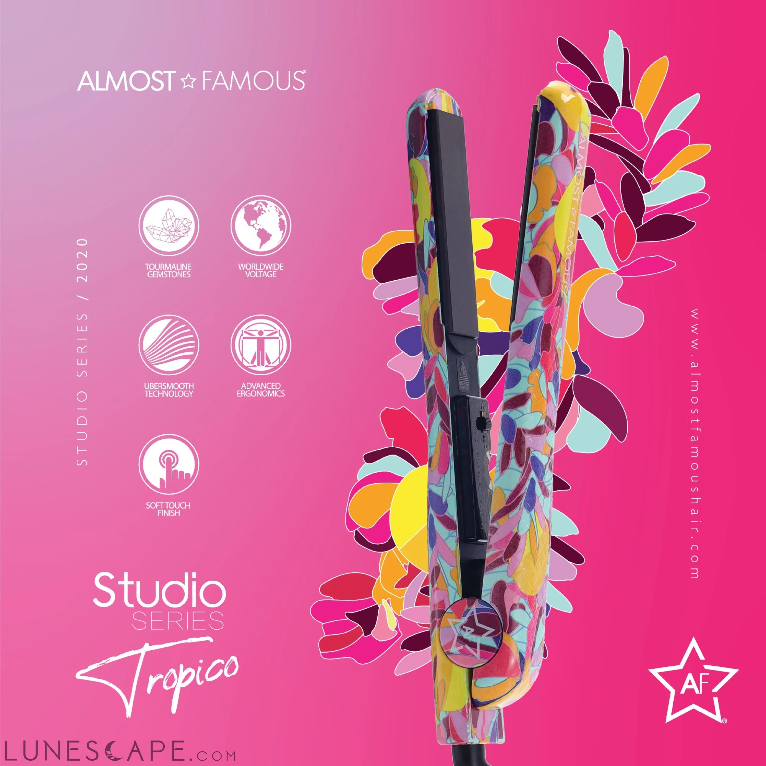 Almost Famous 1.25" Tropico Studio Flat Iron with Waterprint Design LUNESCAPE