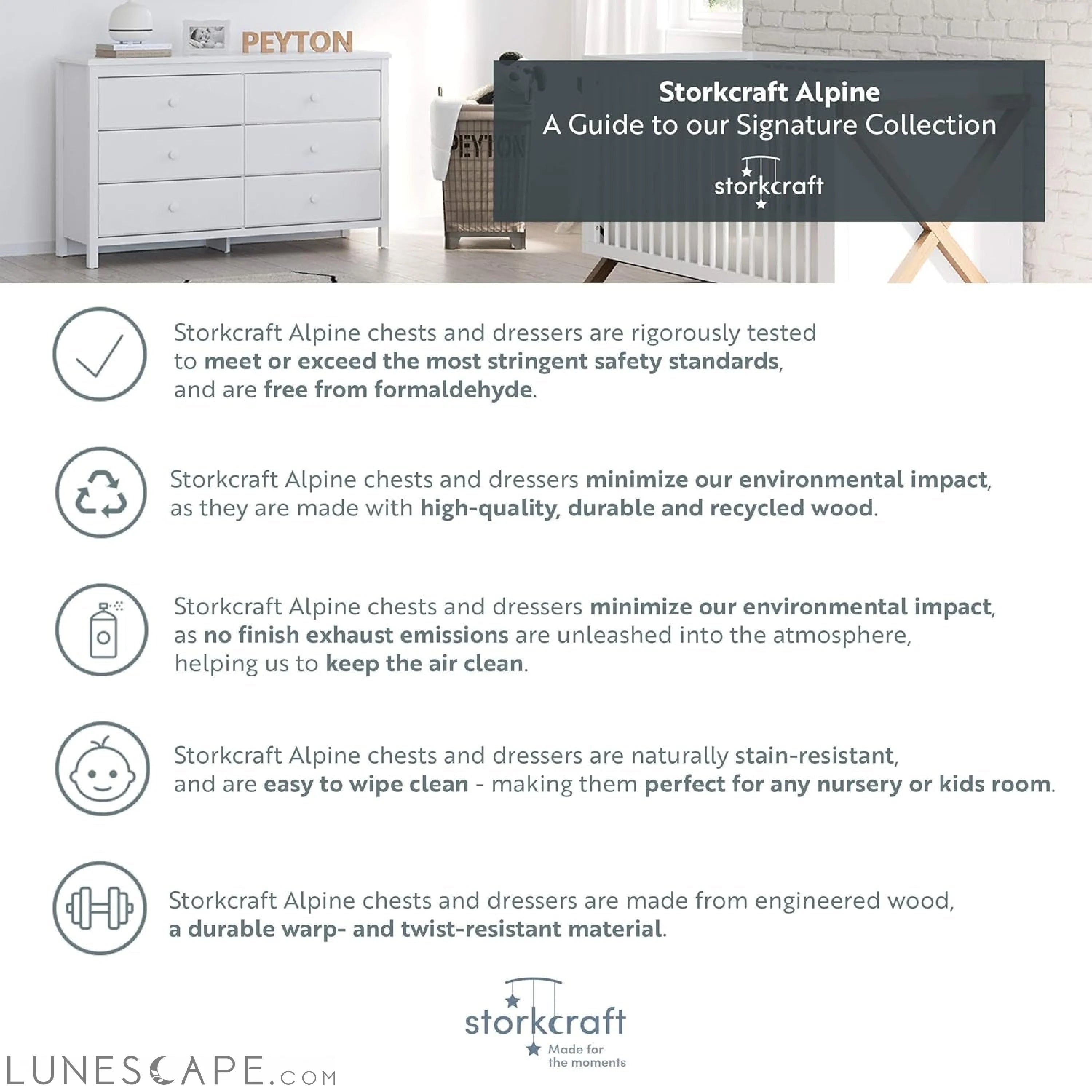 Alpine 6 Drawer Double Dresser (Black) – GREENGUARD Gold Certified, LUNESCAPE