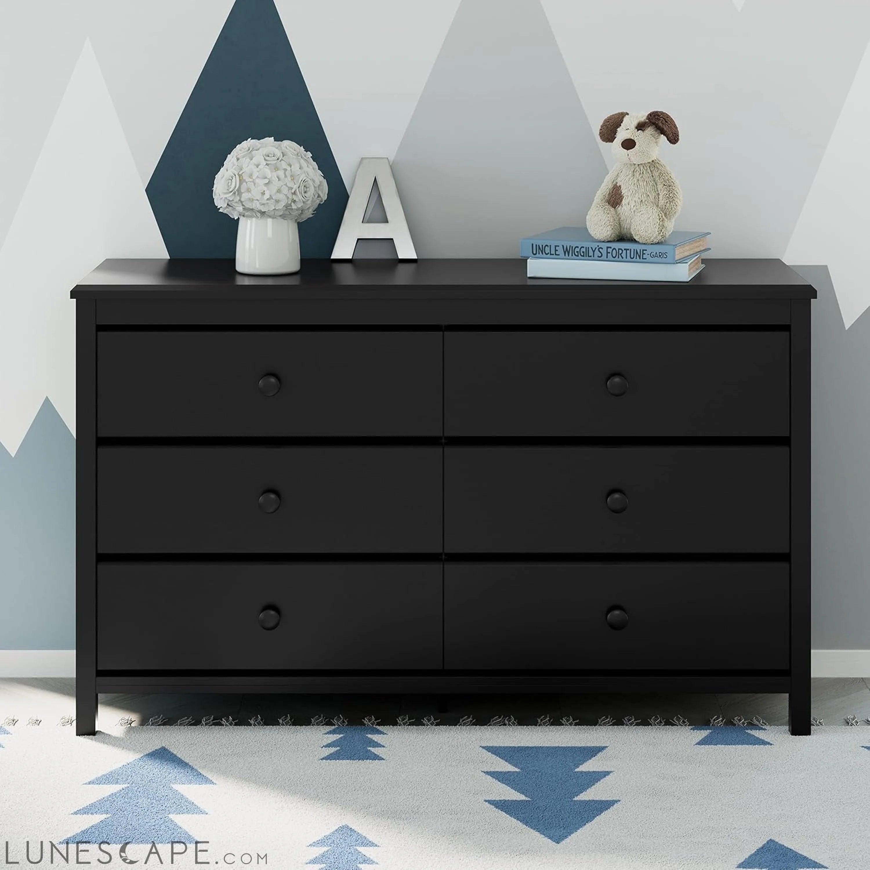 Alpine 6 Drawer Double Dresser (Black) – GREENGUARD Gold Certified, LUNESCAPE