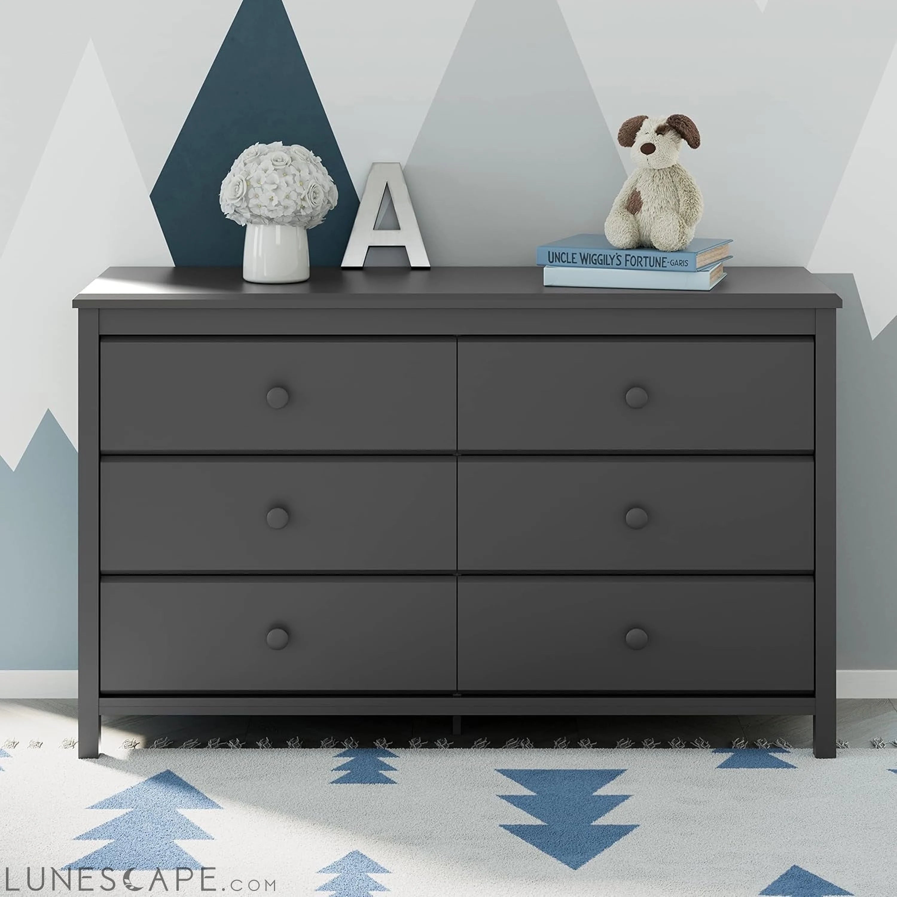 Alpine 6 Drawer Double Dresser (Gray) – GREENGUARD Gold Certified, LUNESCAPE