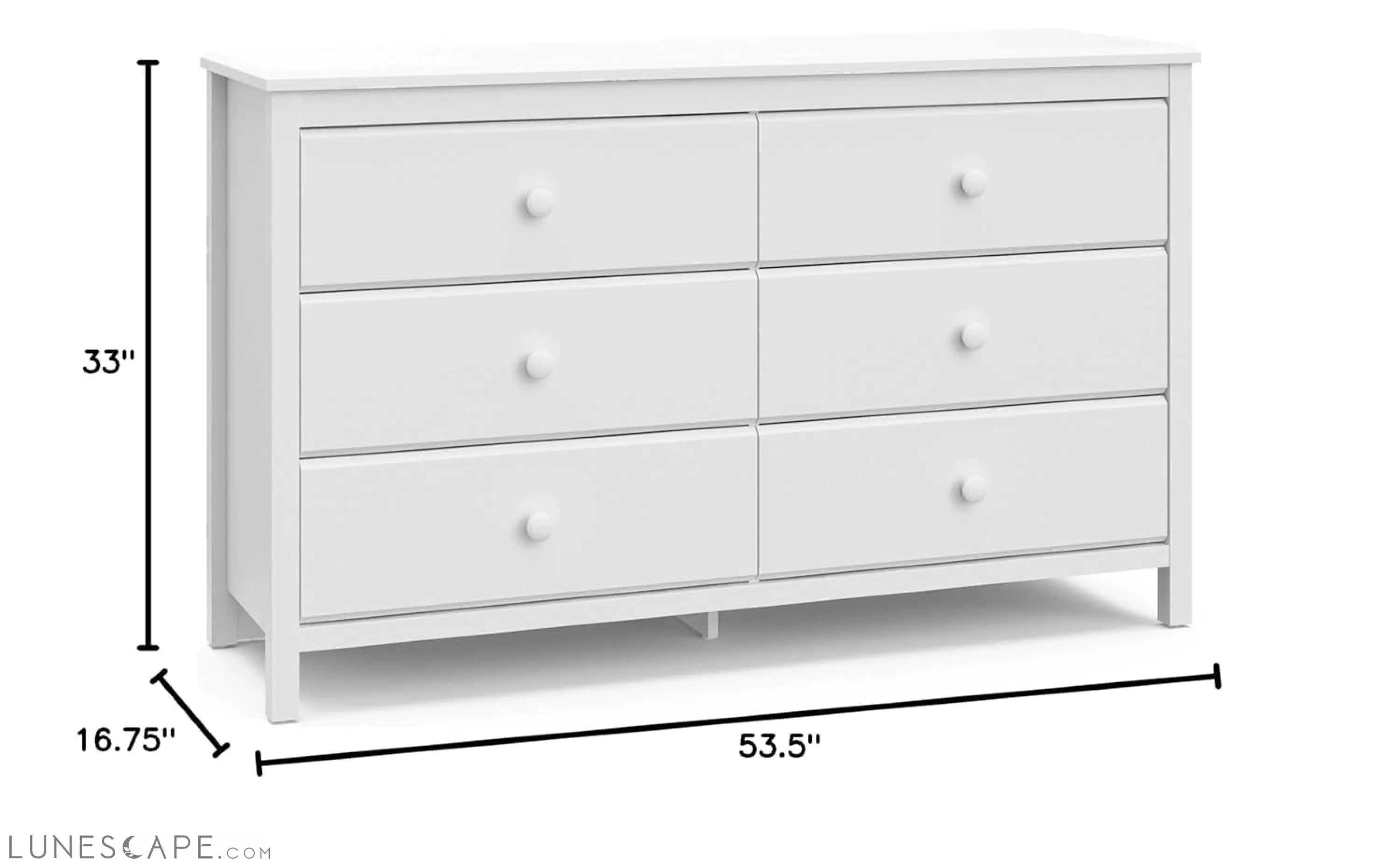 Alpine 6 Drawer Double Dresser (White) – GREENGUARD Gold Certified, LUNESCAPE