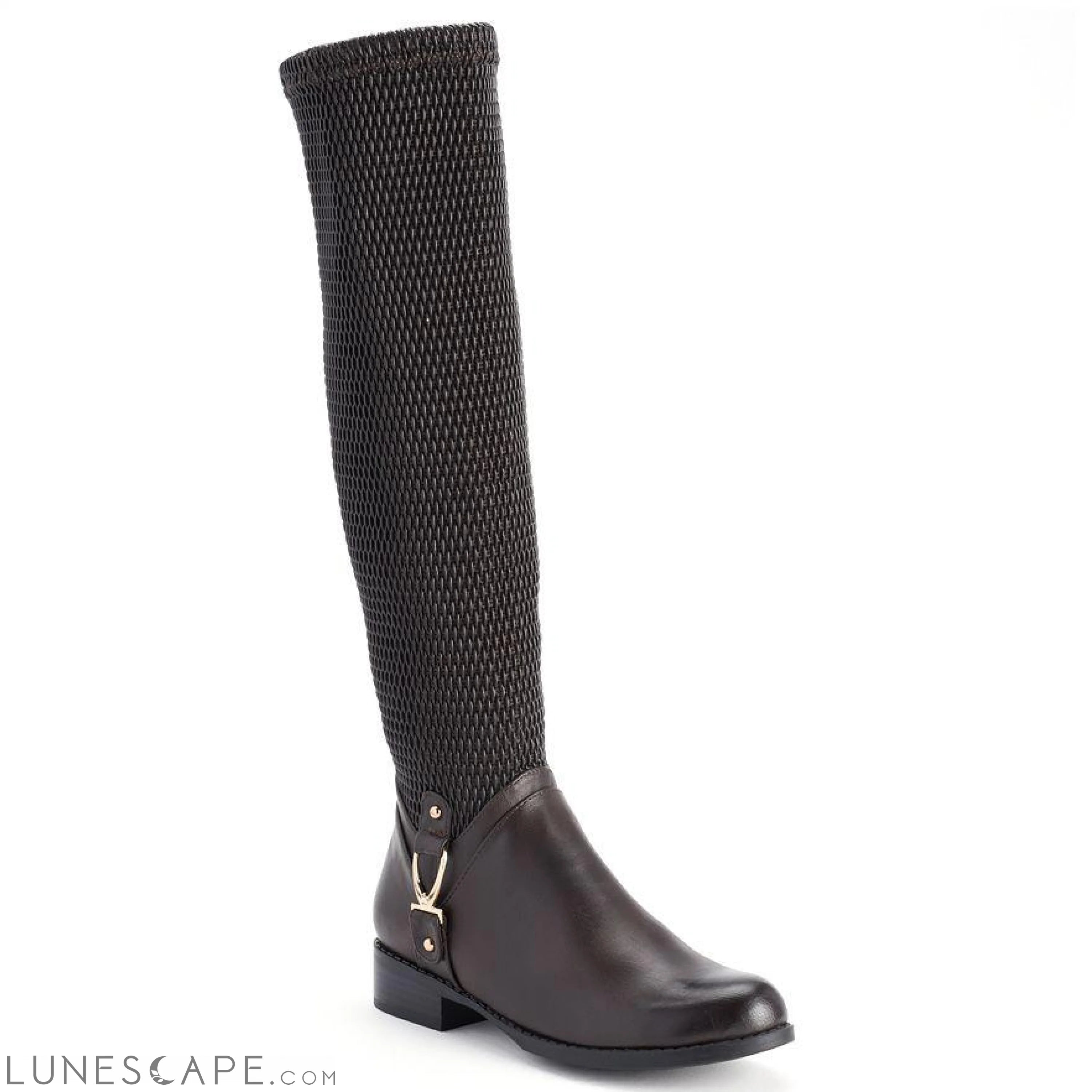 AMANPREET Sock-Style Knee-High Equestrian Boot Low Block Heel LUNESCAPE