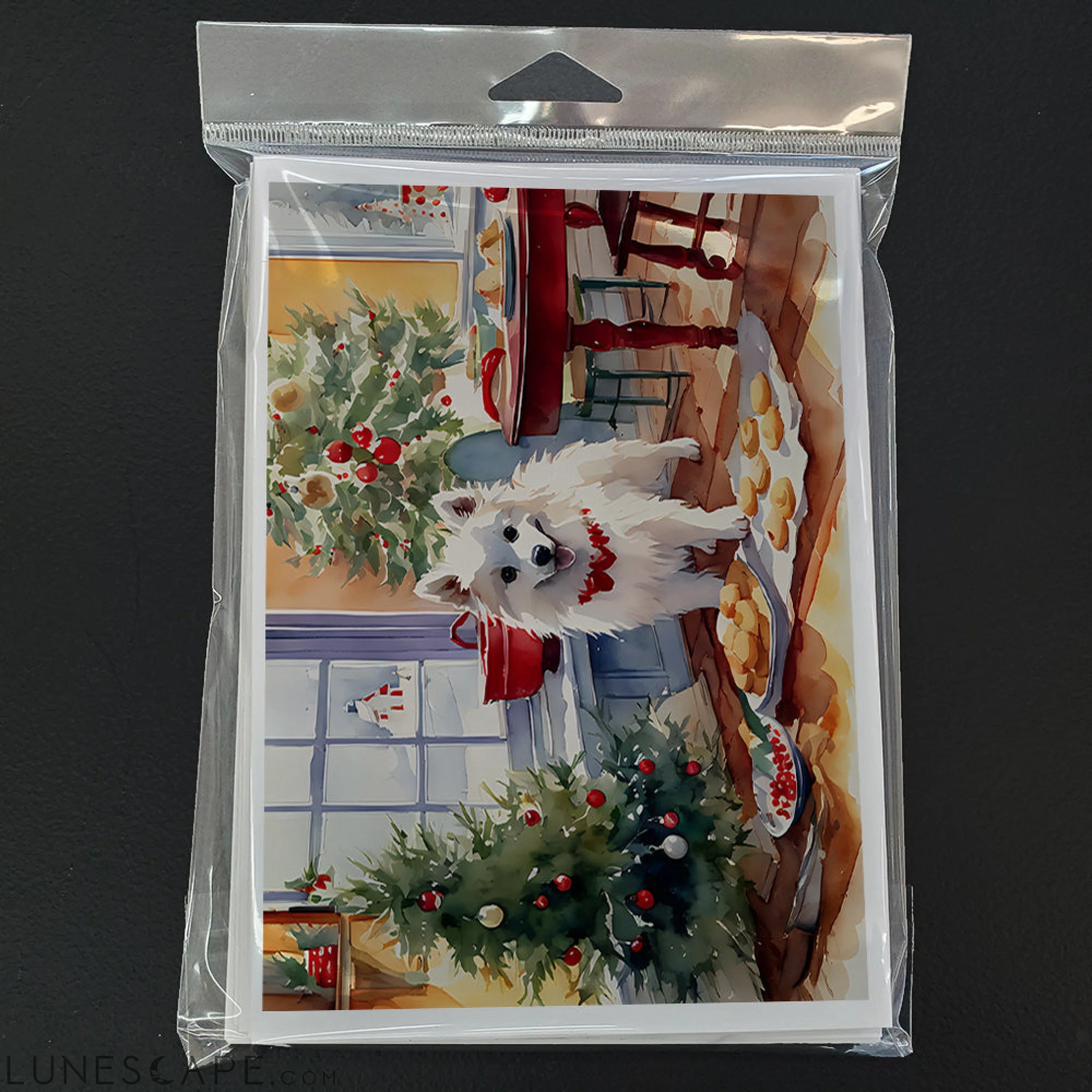 American Eskimo Christmas Cookies Greeting Cards Pack of 8 LUNESCAPE