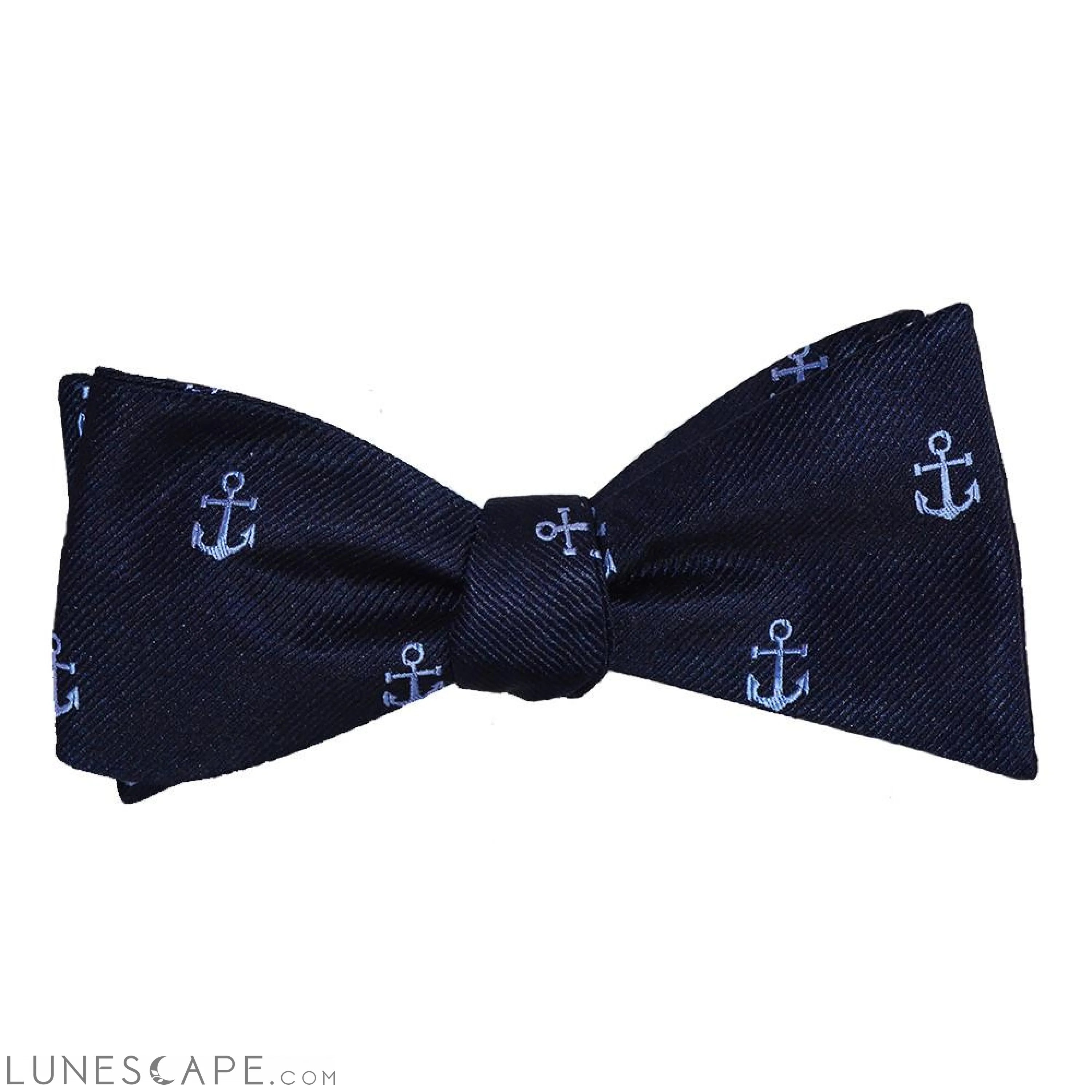 Anchor Bow Tie - Blue on Navy, Woven Silk LUNESCAPE