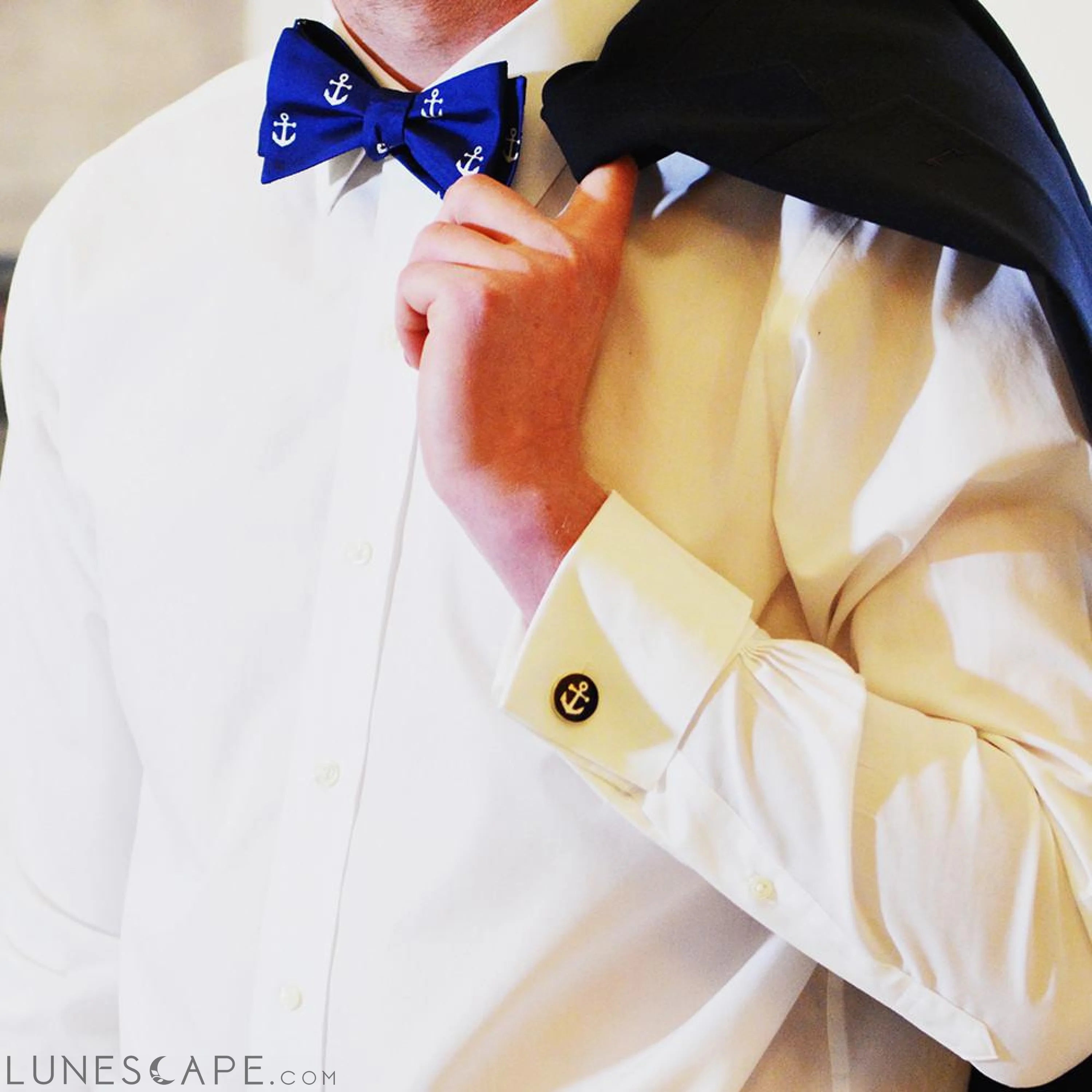 Anchor Bow Tie - Navy, Printed Silk LUNESCAPE