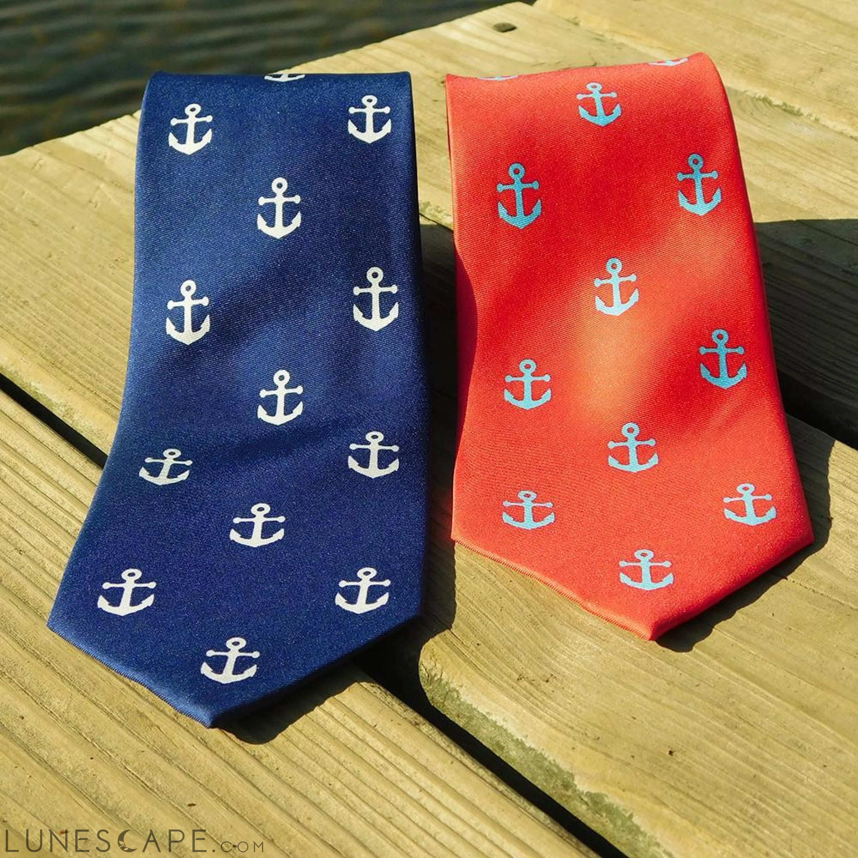 Anchor Necktie - Navy, Printed Silk LUNESCAPE