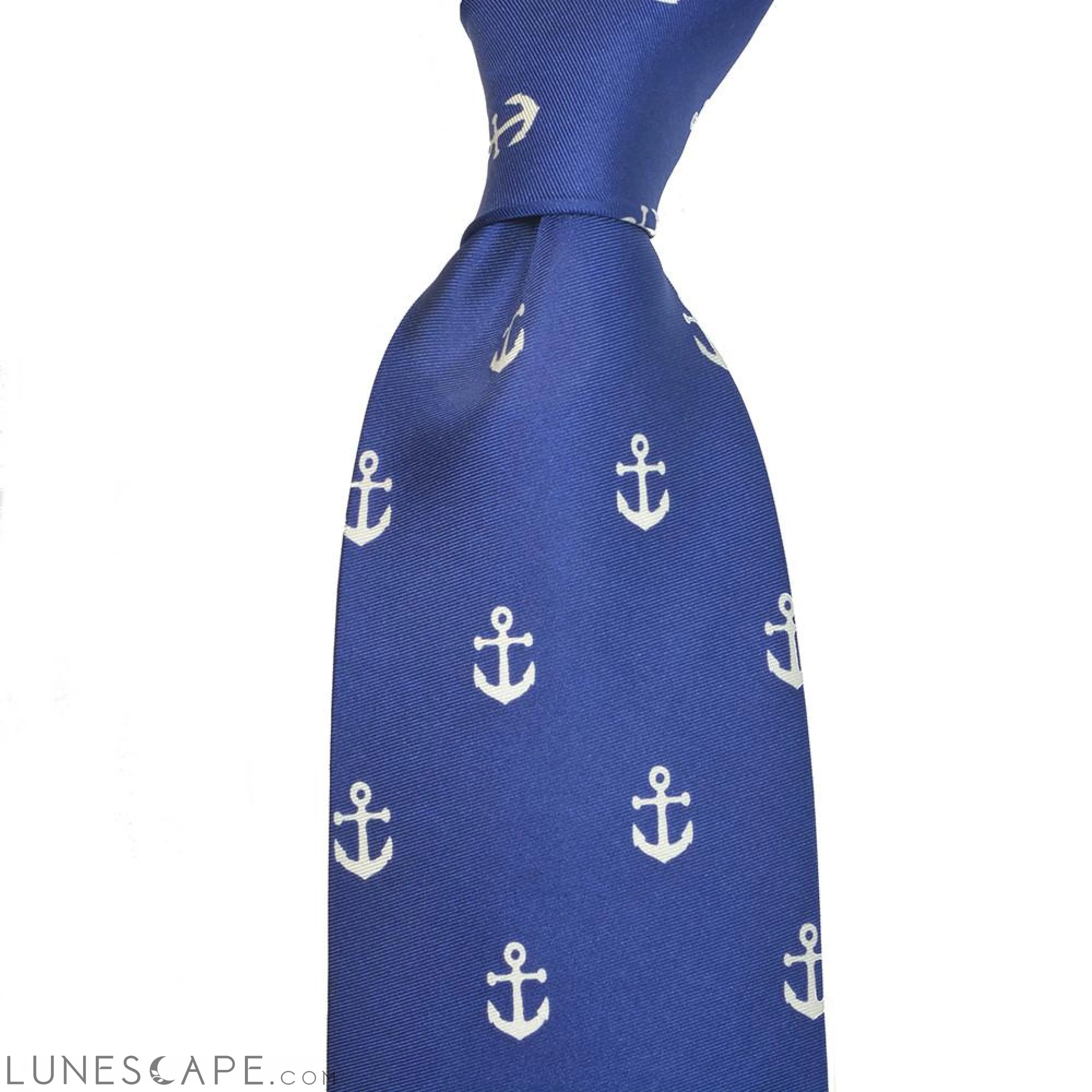 Anchor Necktie - Navy, Printed Silk LUNESCAPE