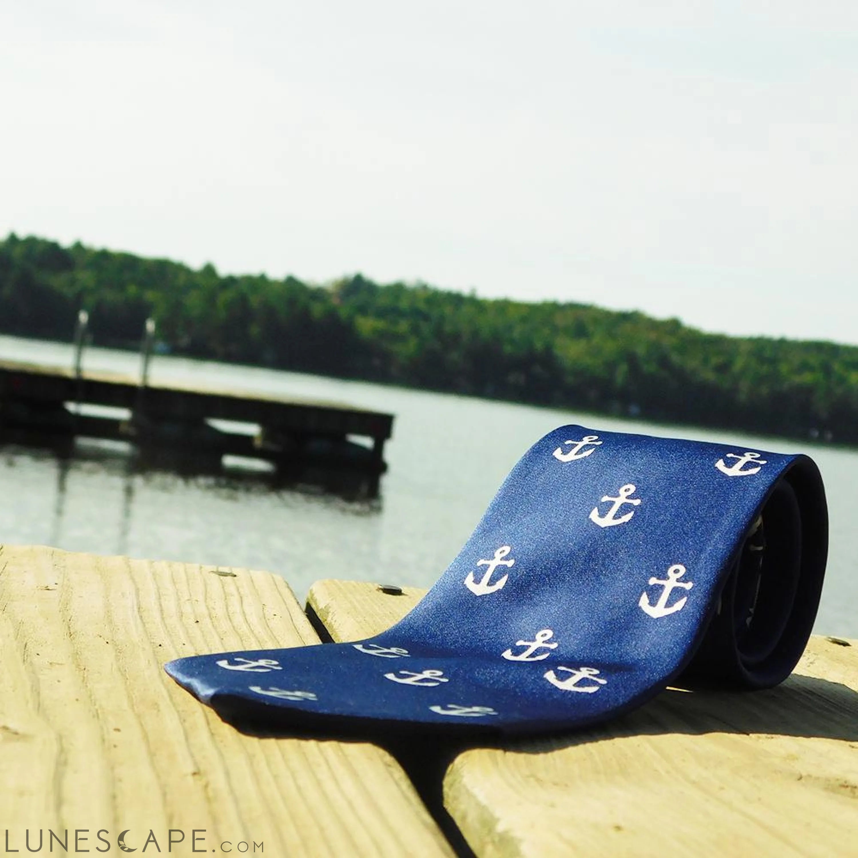 Anchor Necktie - Navy, Printed Silk LUNESCAPE