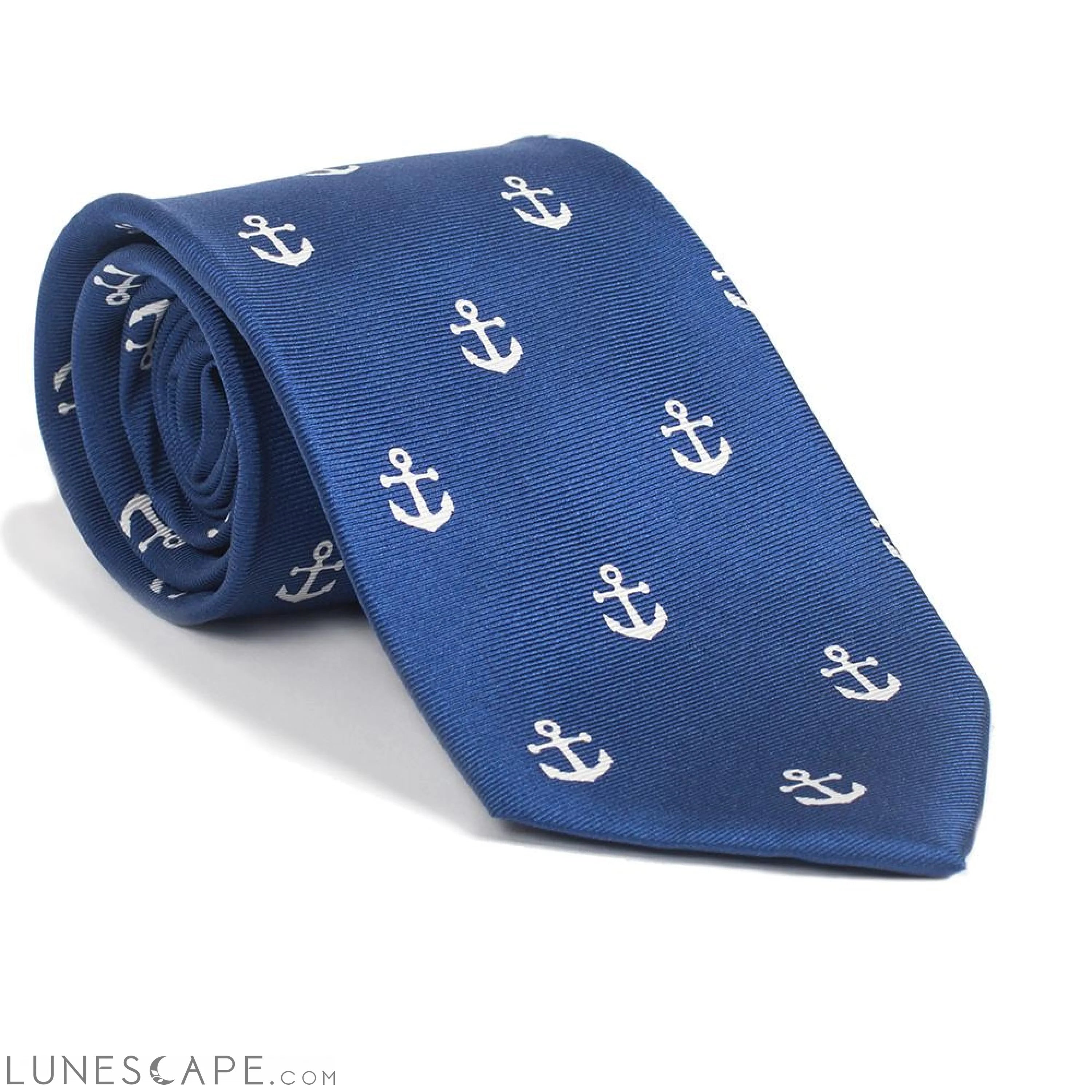 Anchor Necktie - Navy, Printed Silk LUNESCAPE