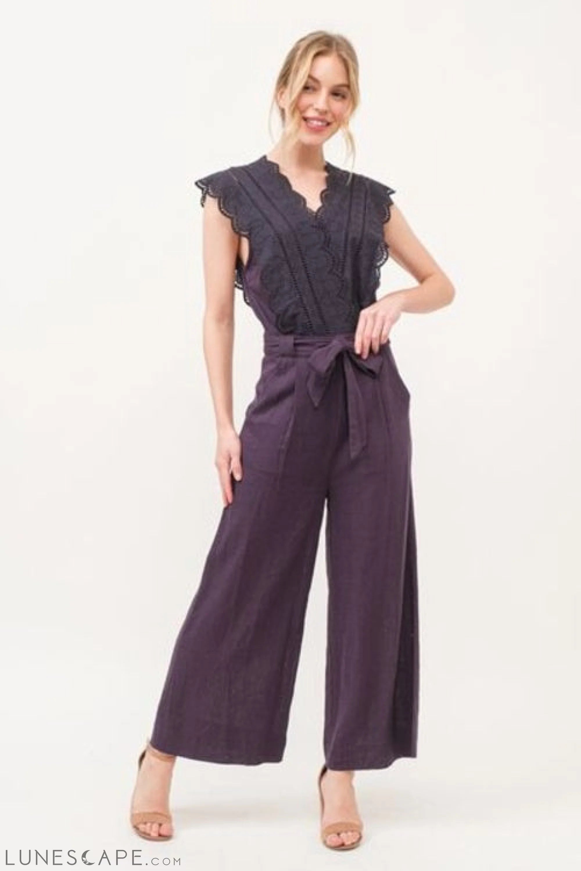 And The Why Laced Surplice Tie Waist Jumpsuit LUNESCAPE
