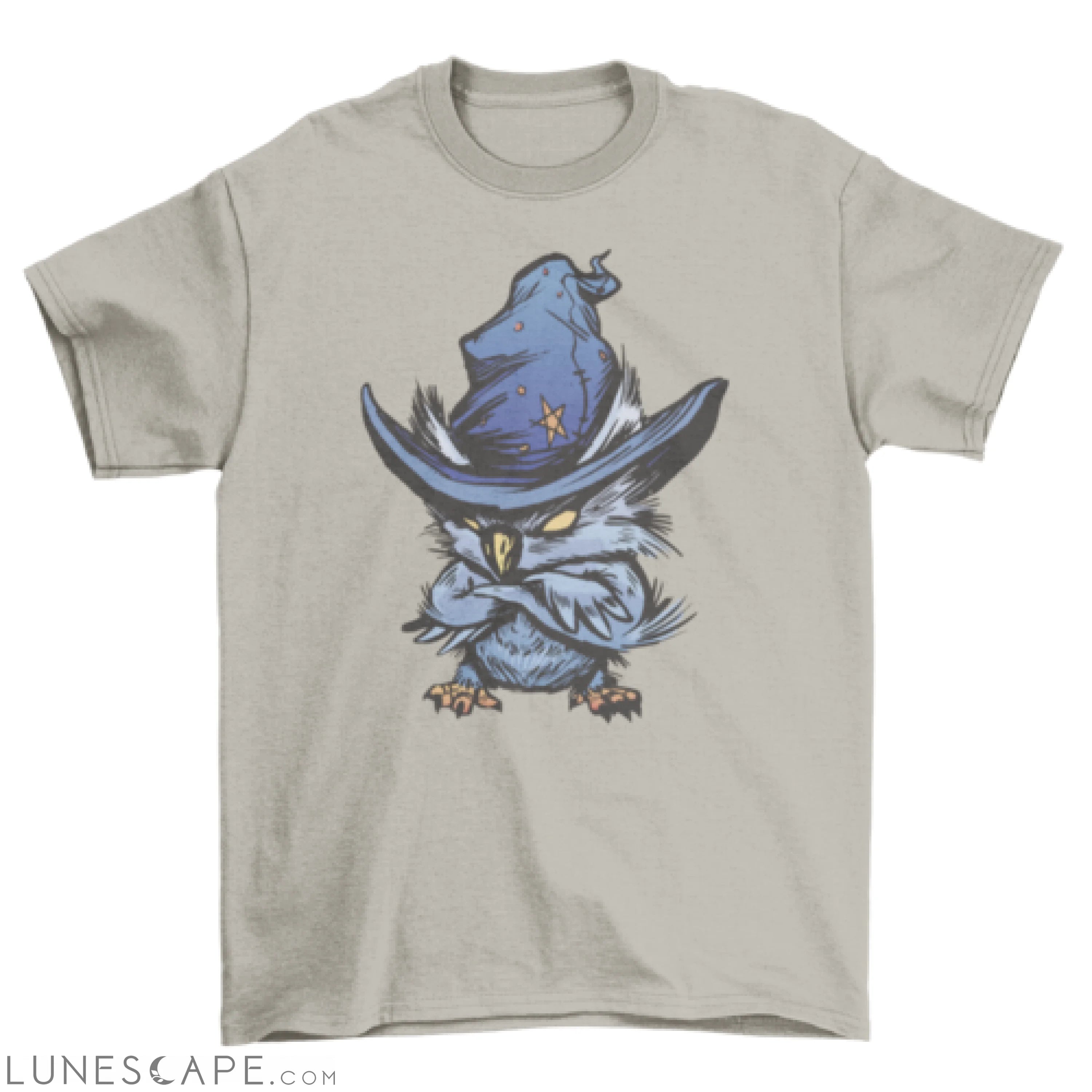 Angry owl with witch hat t-shirt LUNESCAPE