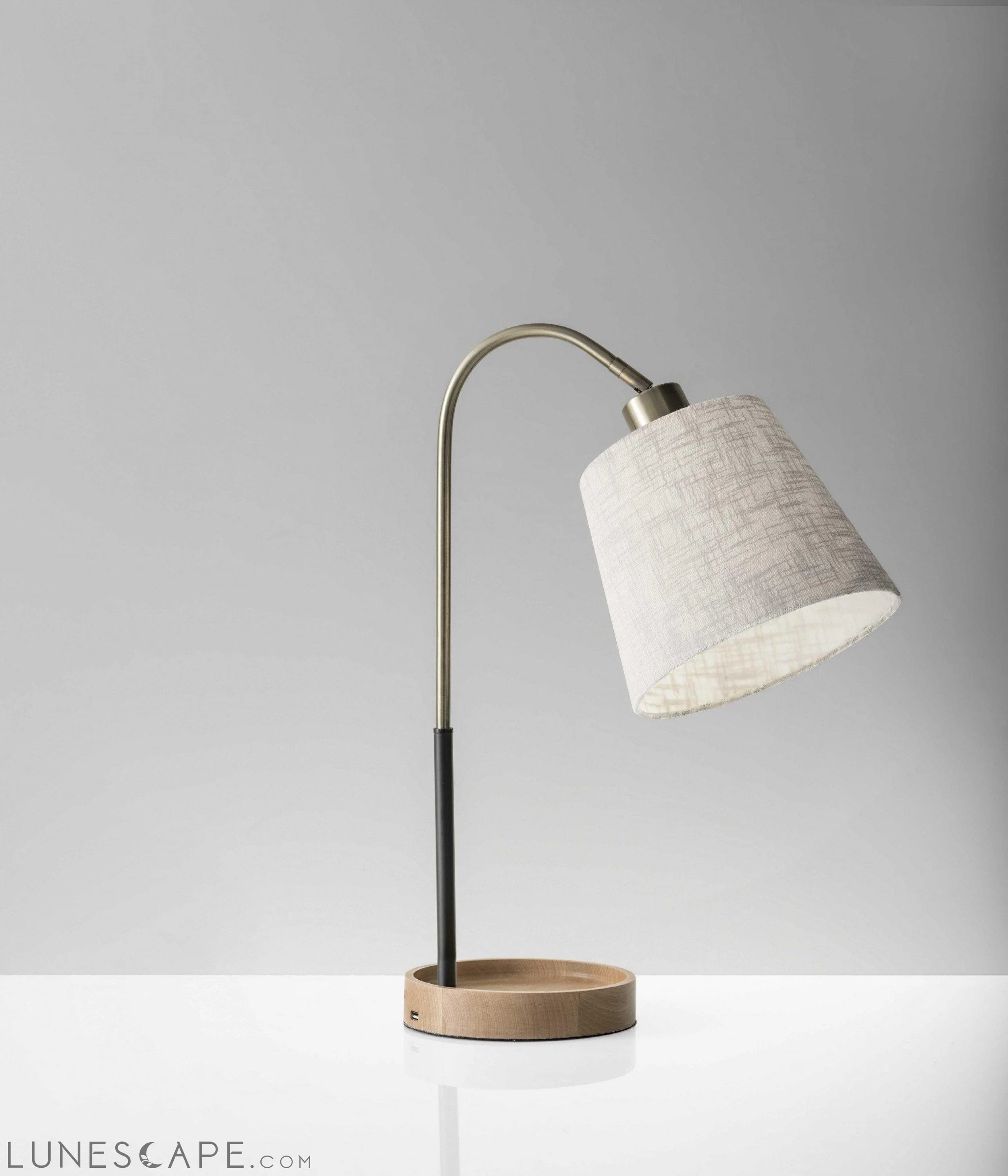 Antique Brass And Black Metal Desk Lamp With USB Charging Station Wood LUNESCAPE