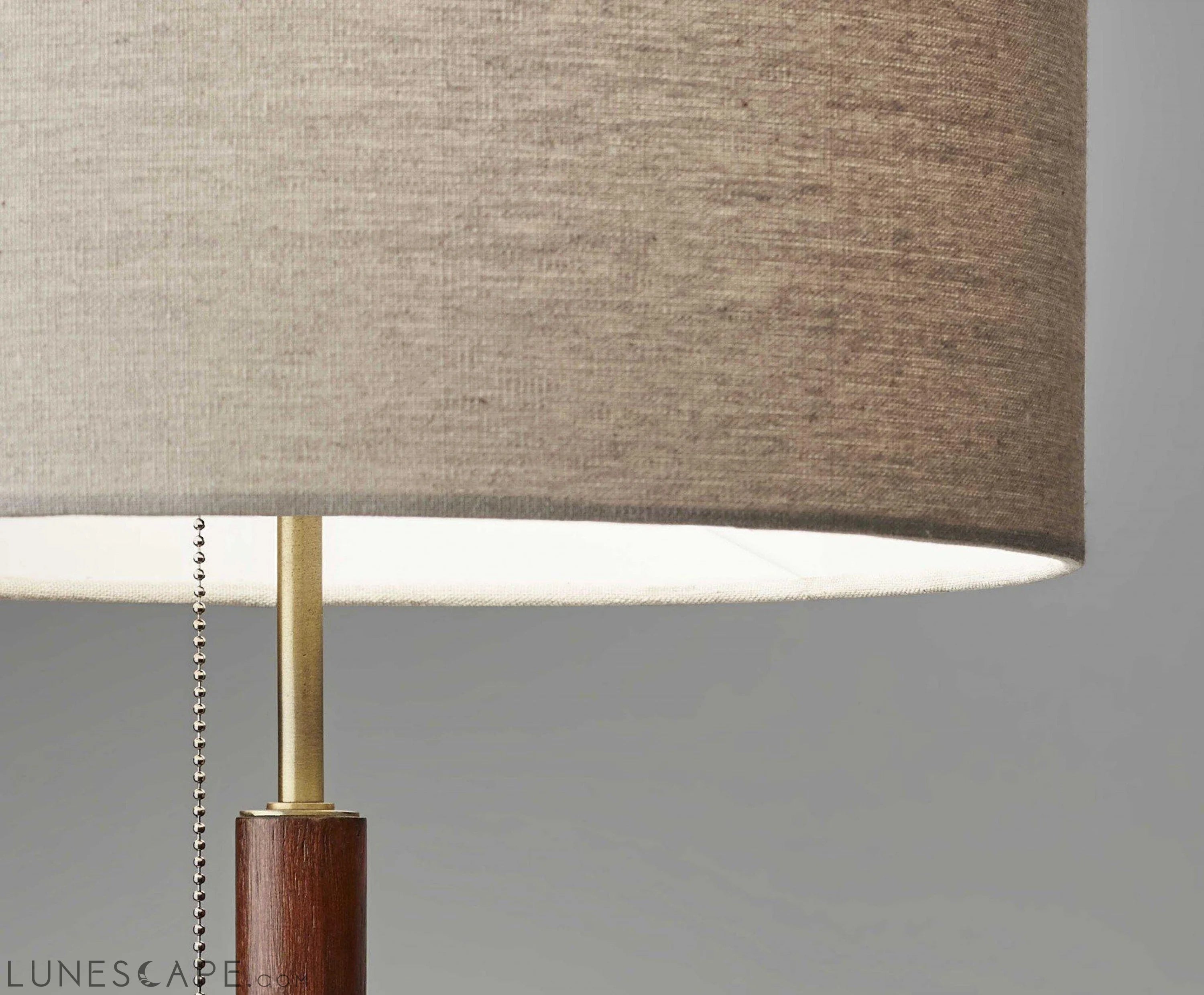 Antique Brass Metal and Walnut Wood Table Lamp LUNESCAPE