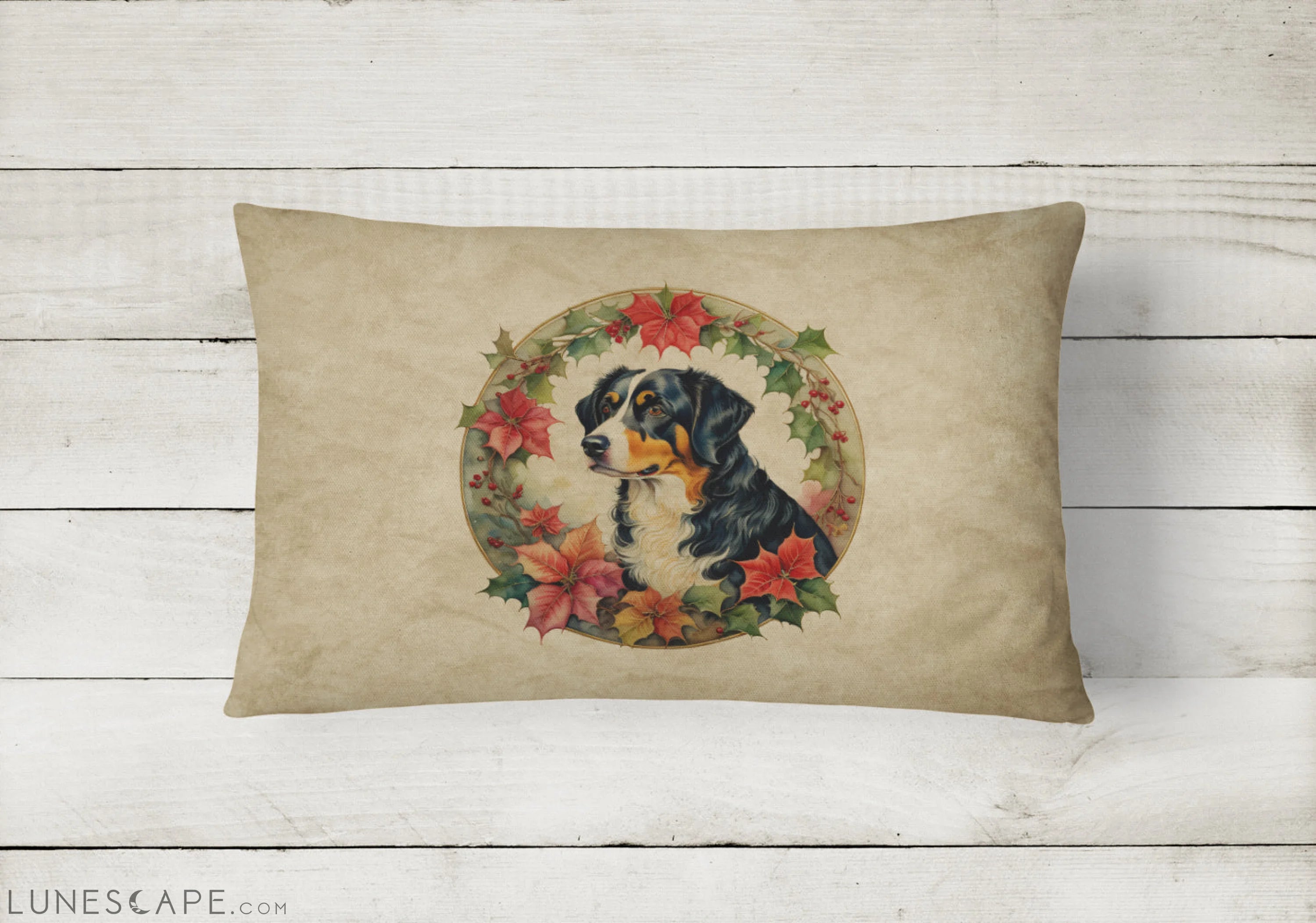 Appenzeller Sennenhund Christmas Flowers Throw Pillow LUNESCAPE