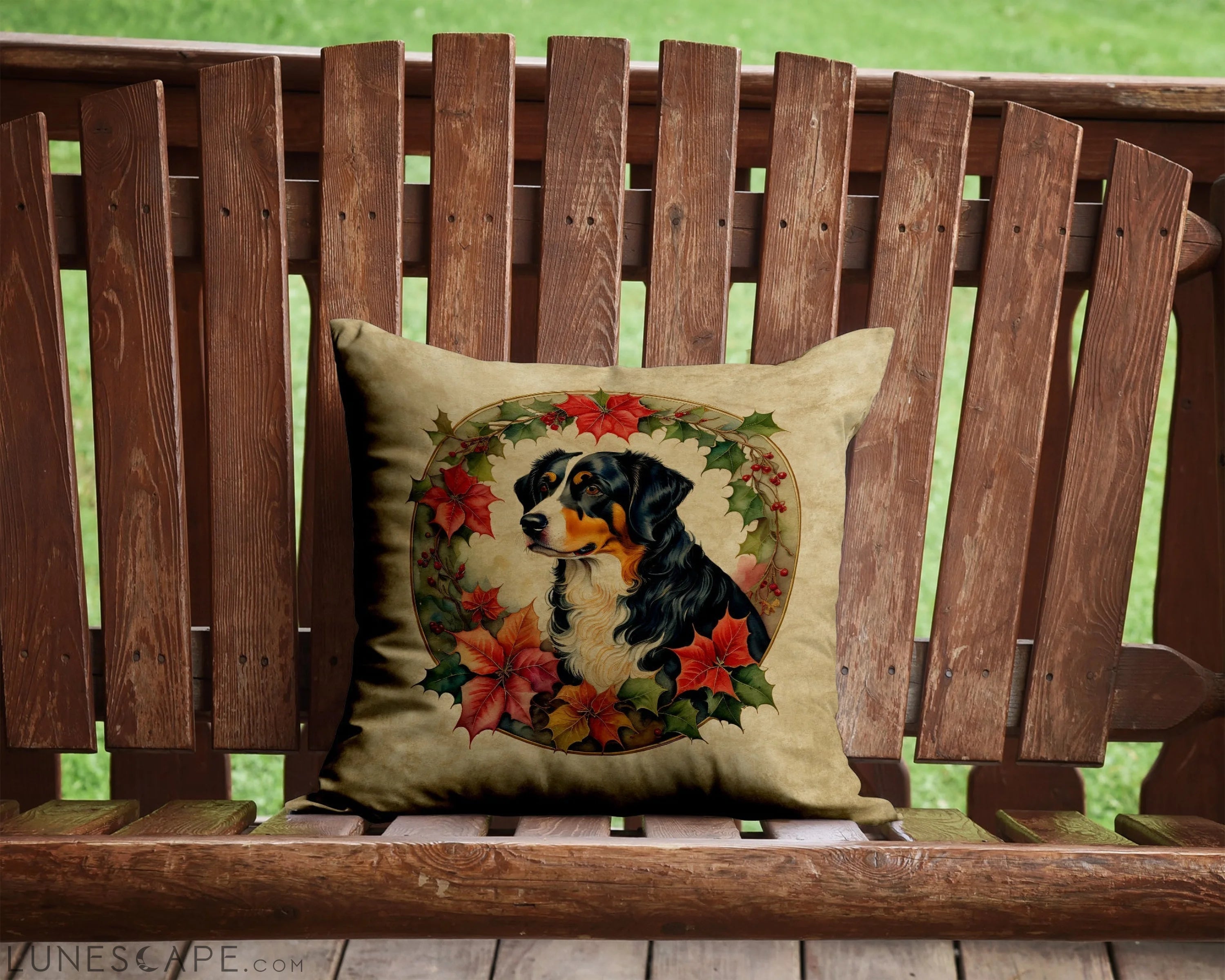 Appenzeller Sennenhund Christmas Flowers Throw Pillow LUNESCAPE