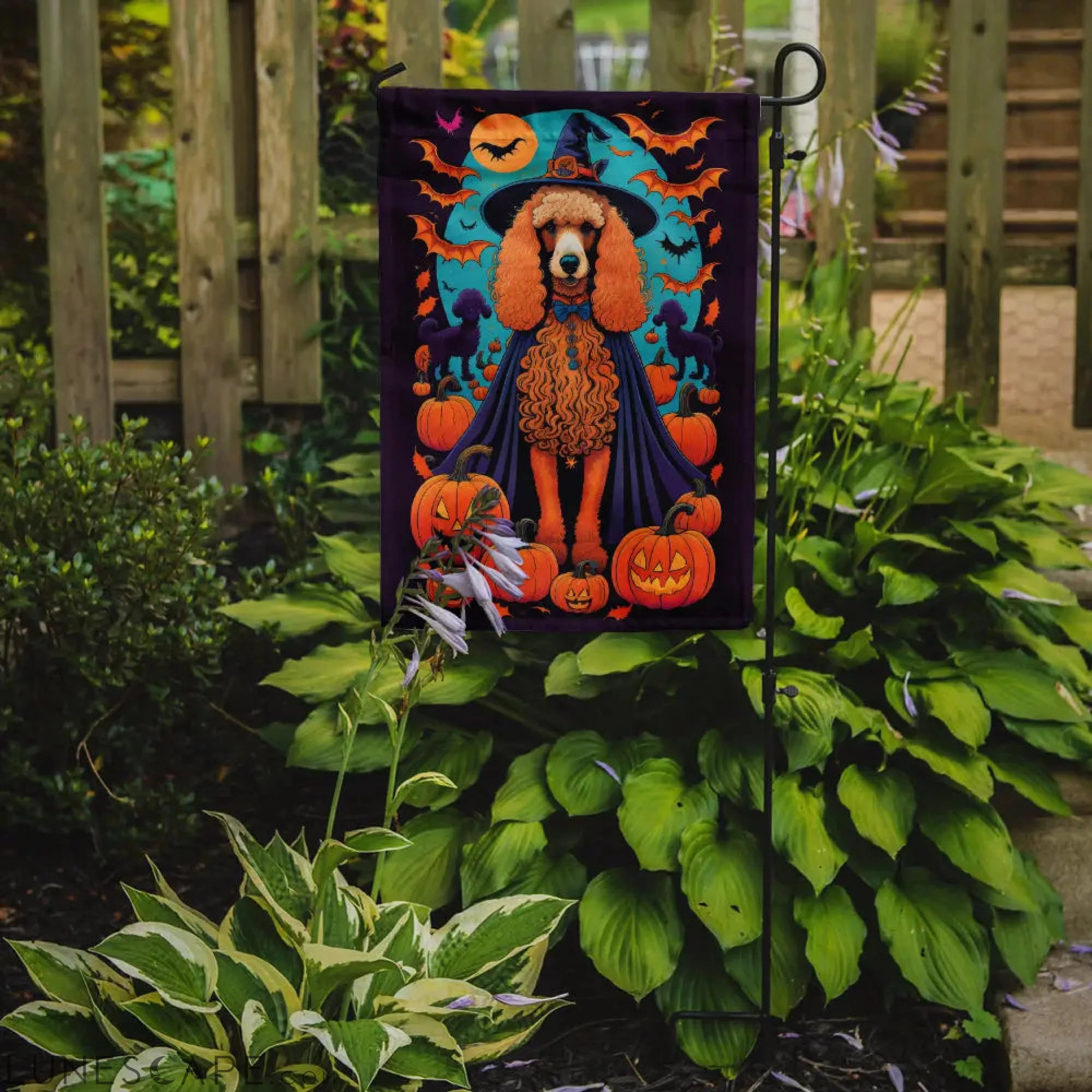 Apricot Standard Poodle Witchy Halloween Garden Flag LUNESCAPE