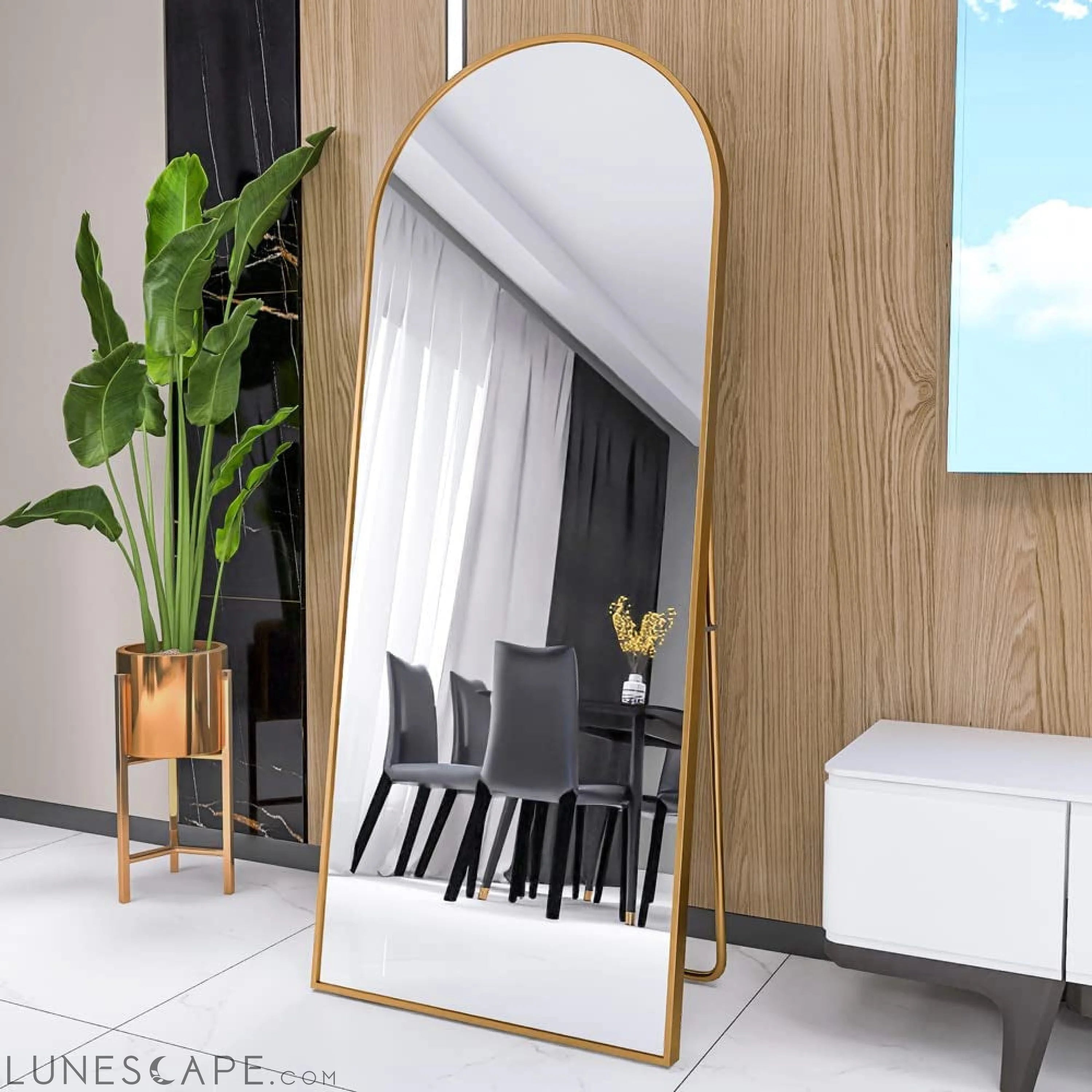 Arched Full Length Mirror, Gold Aluminum Frame LUNESCAPE