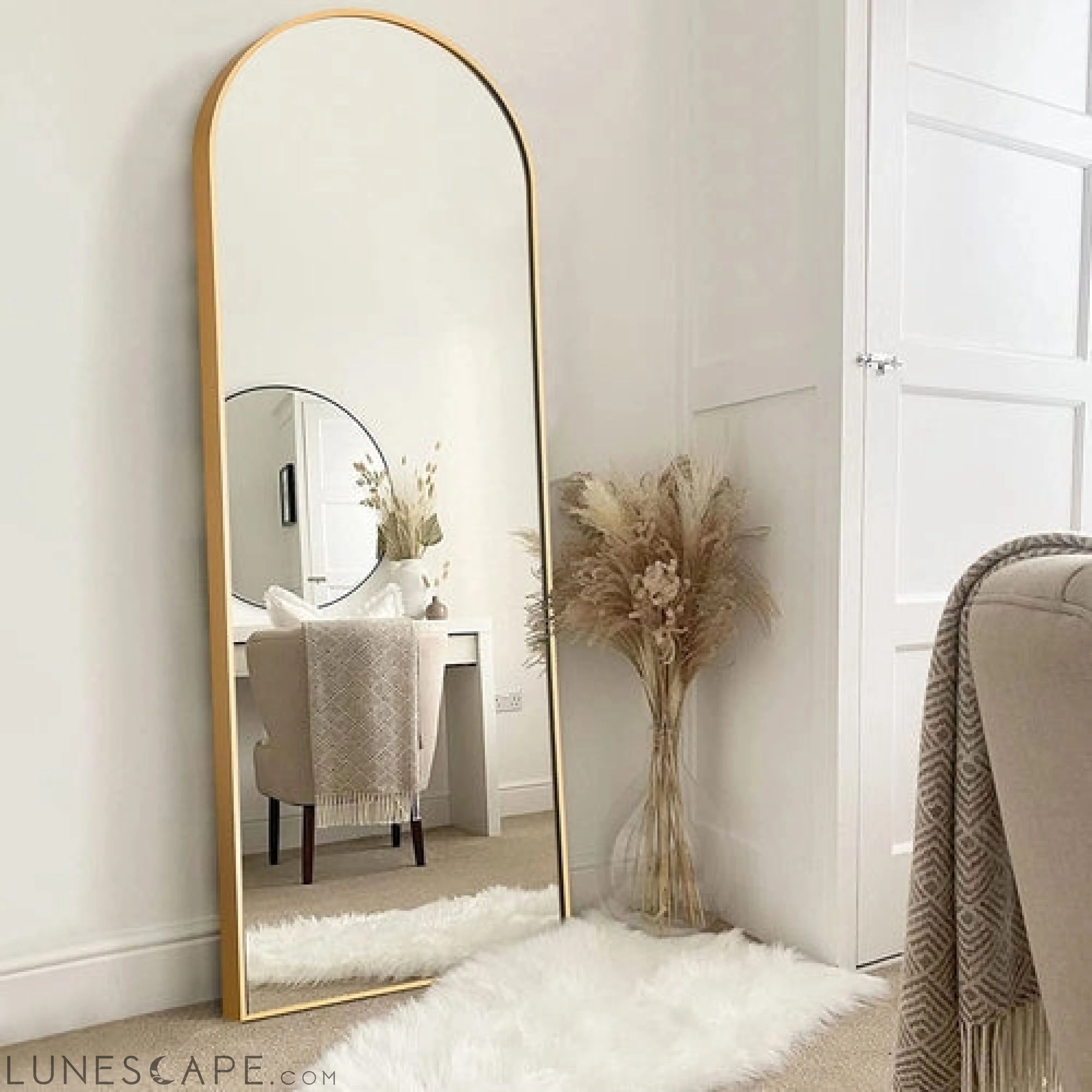 Arched Full Length Mirror, Gold Frame LUNESCAPE