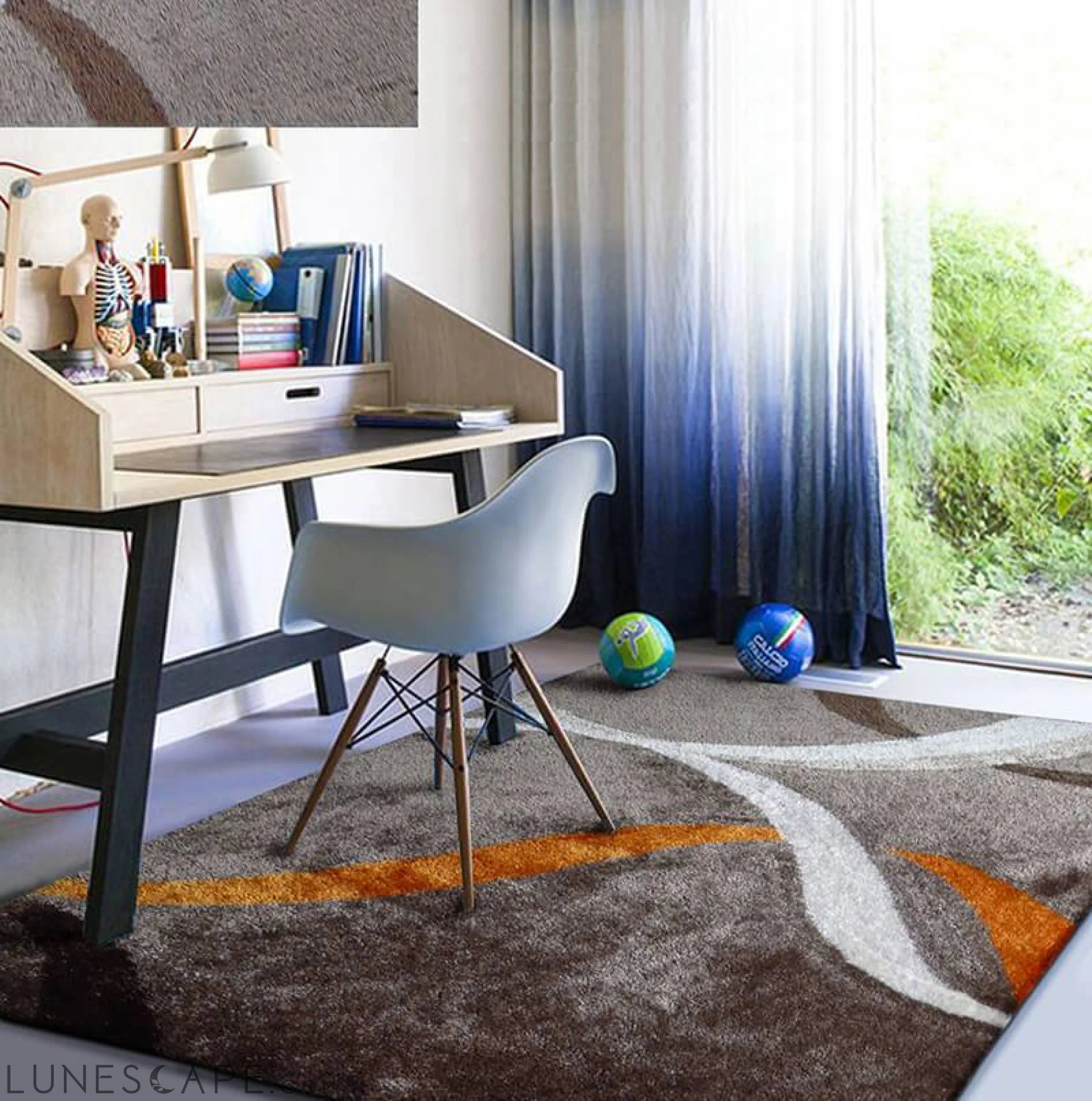 Aria Mocha & Rust Soft Pile Shaggy Area Rug LUNESCAPE