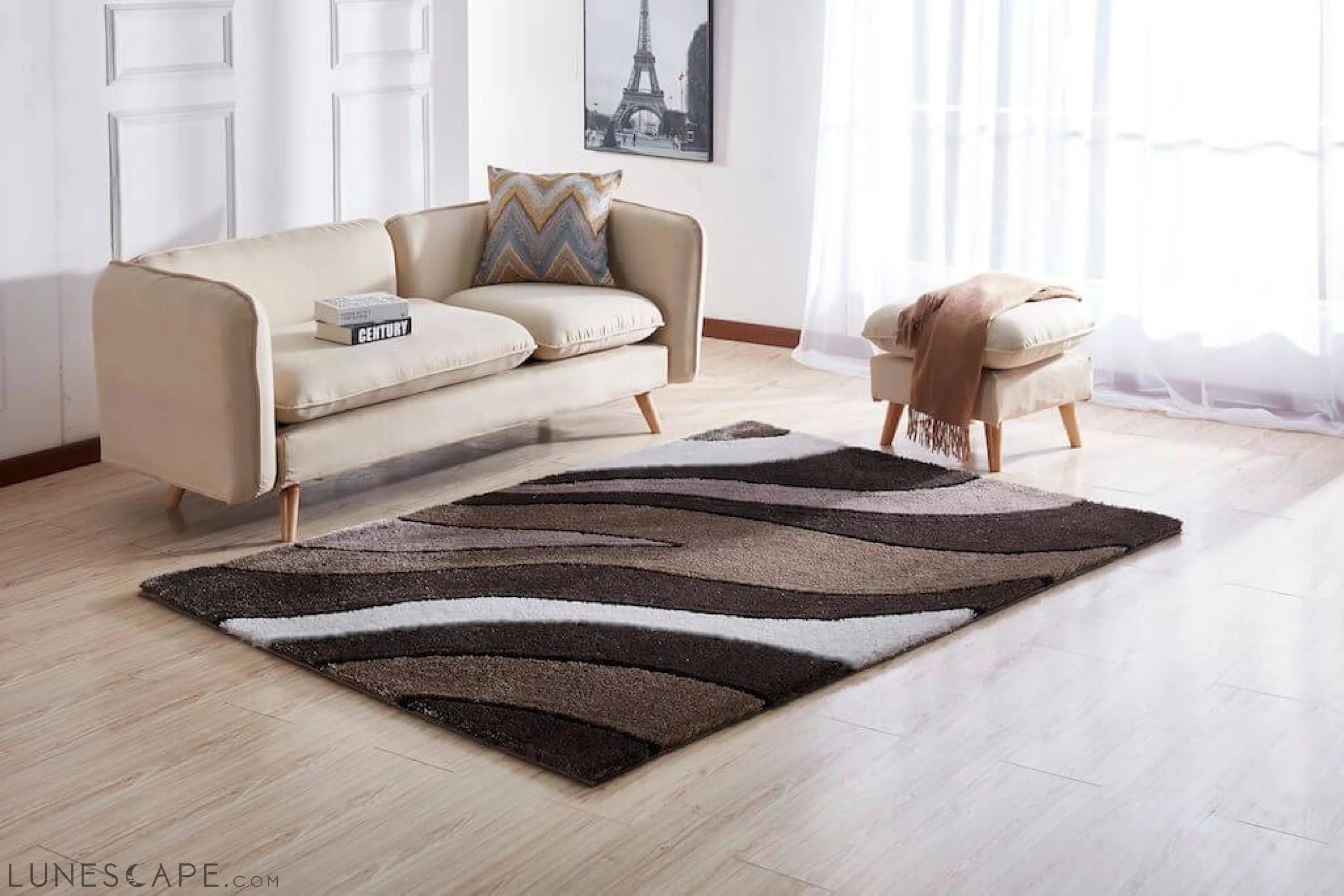 Aria Olive & White Soft Pile Shaggy Area Rug LUNESCAPE