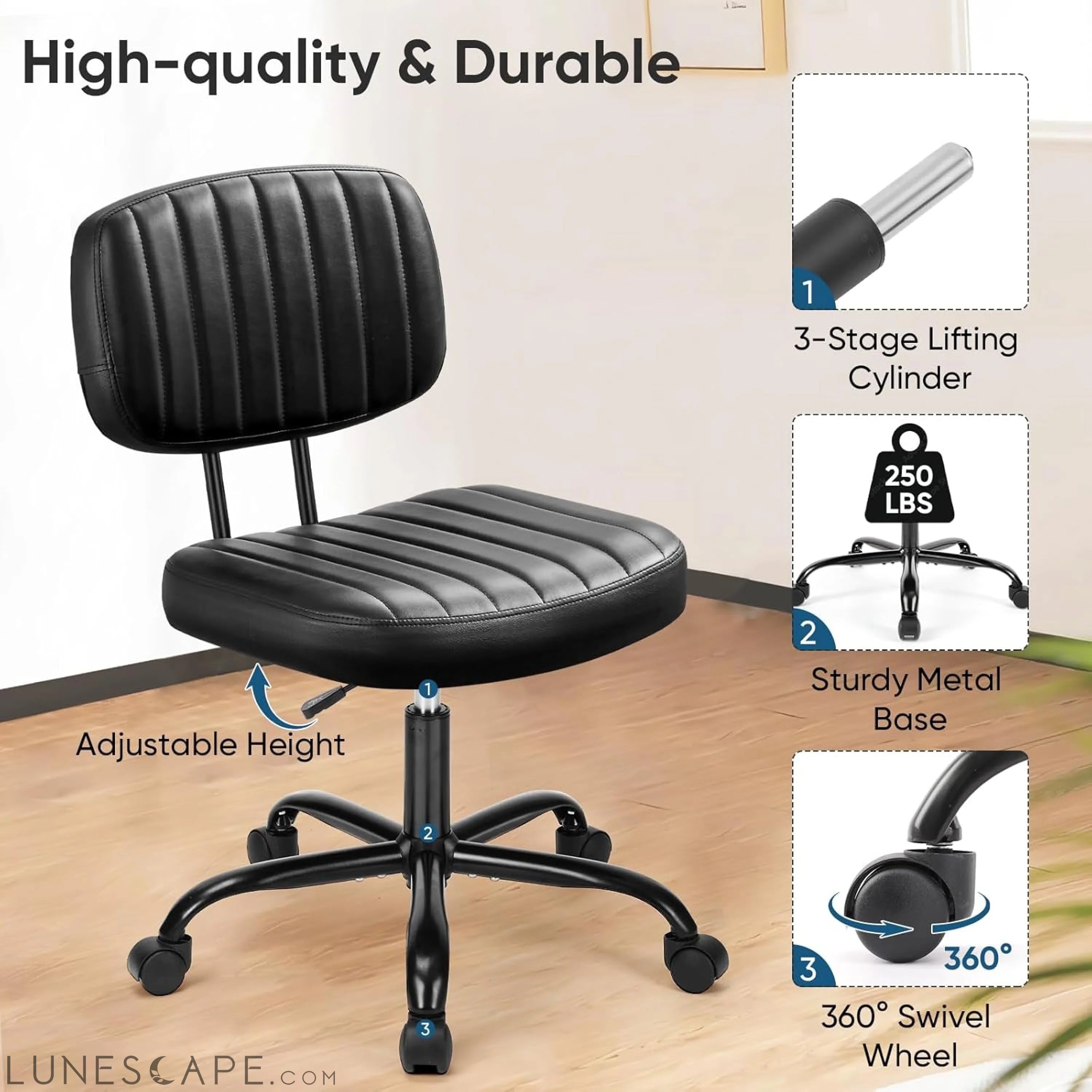 Armless Home Office Chair Ergonomic Desk with Comfy Low Back Lumbar LUNESCAPE