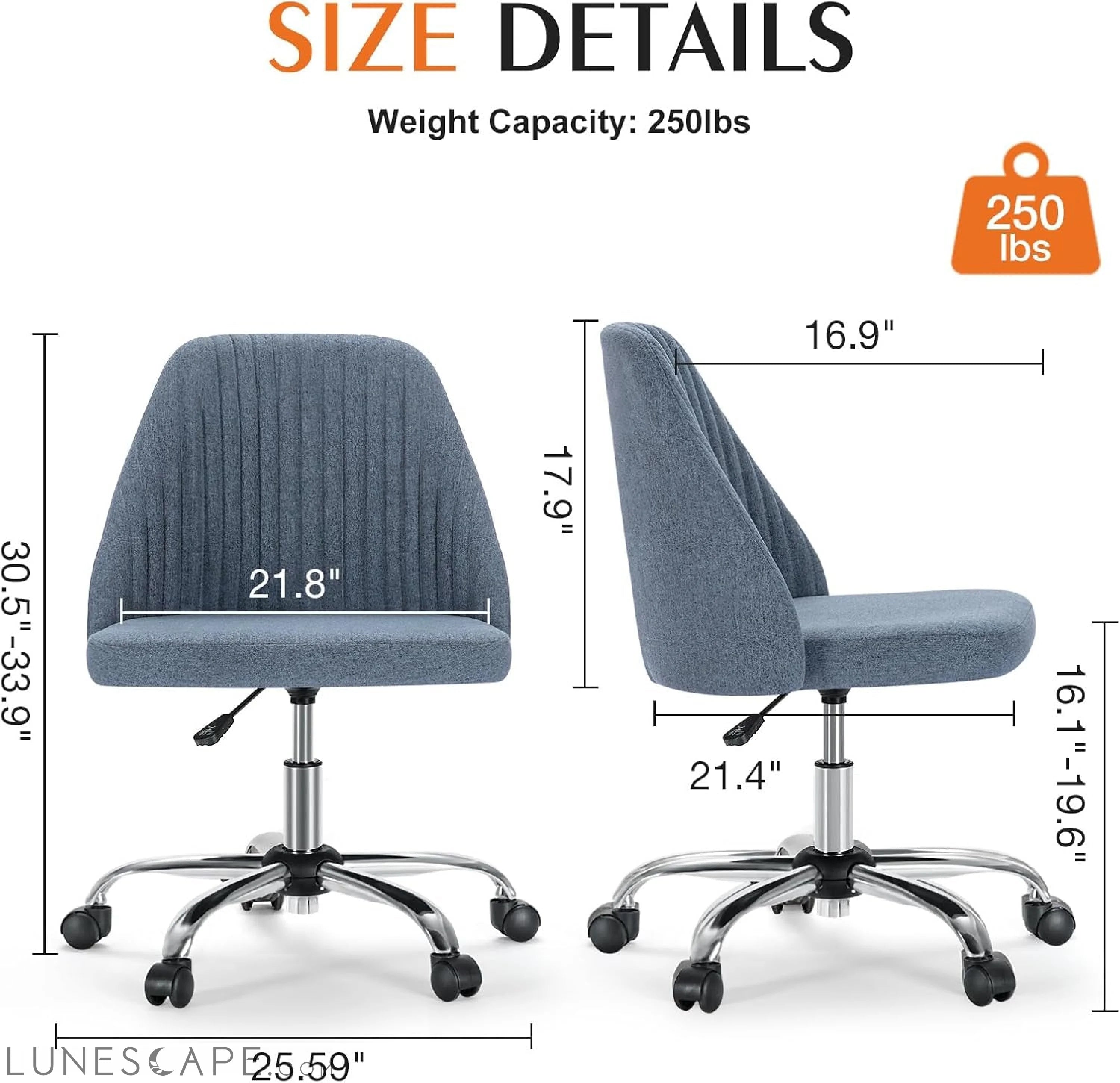 Armless Office Chair Cute Desk Chair, Modern Fabric Home Office Desk LUNESCAPE