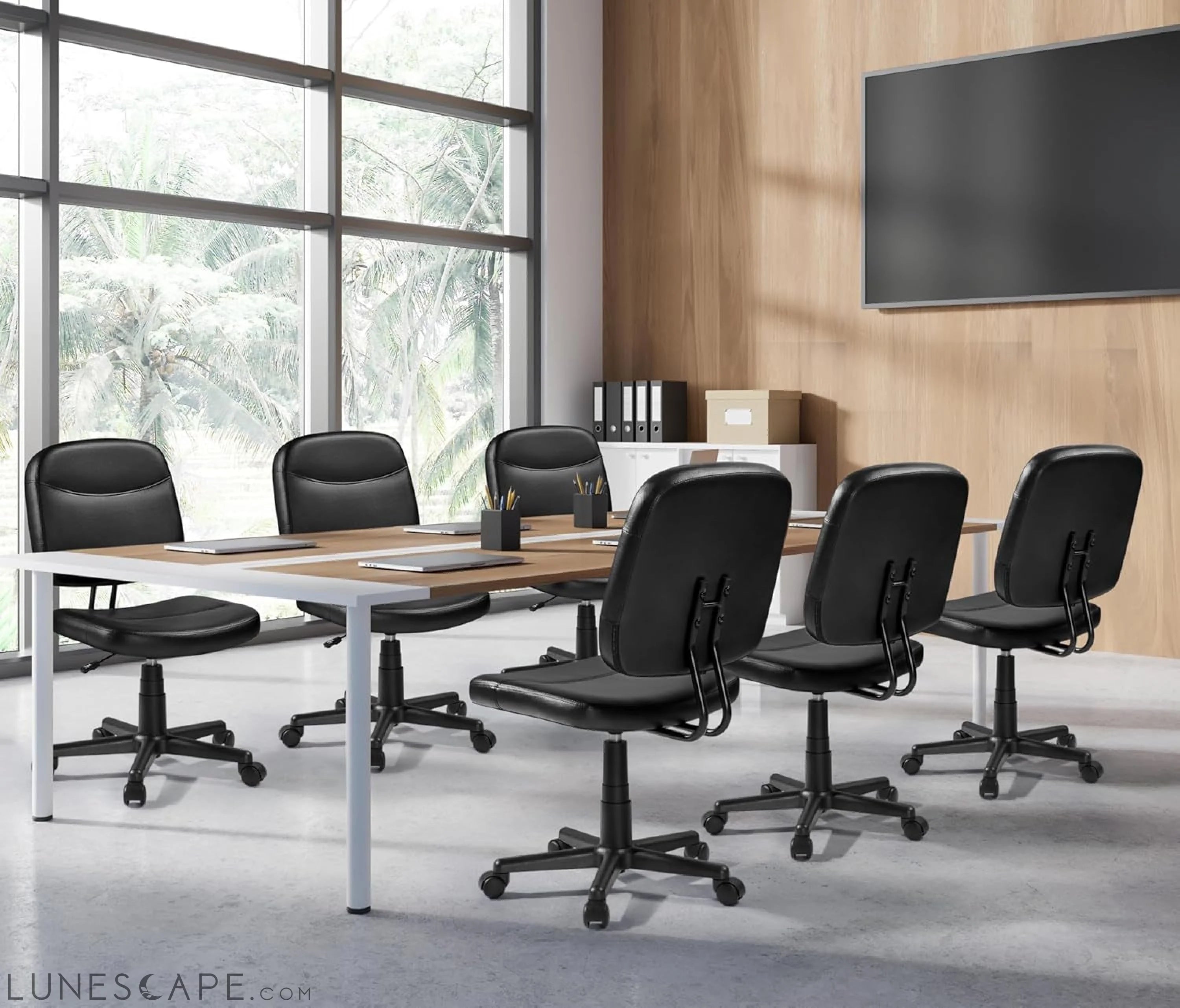 Armless Office Chair Ergonomic Desk Chair Low Back PU Leather LUNESCAPE