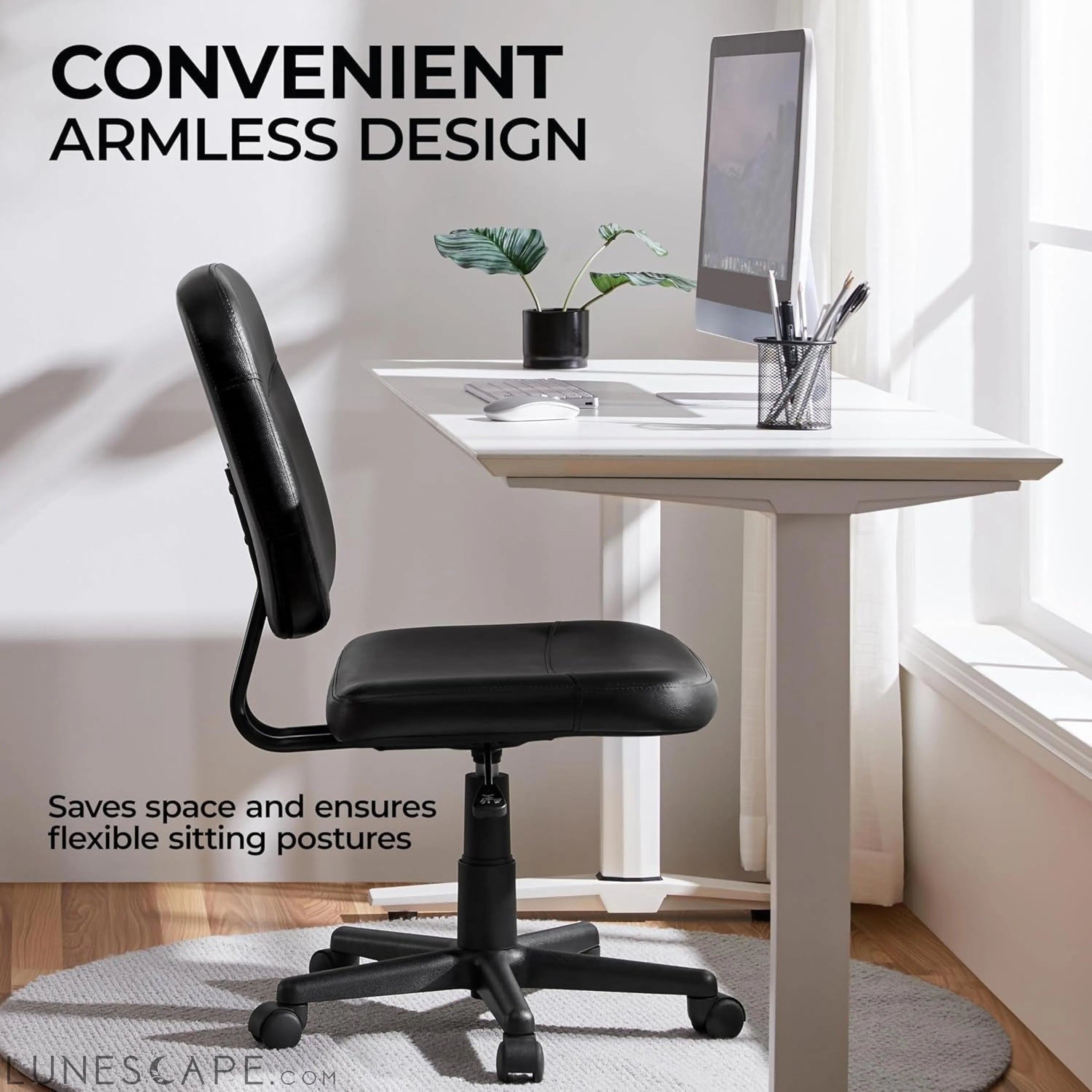 Armless Office Chair Ergonomic Desk Chair Low Back PU Leather LUNESCAPE