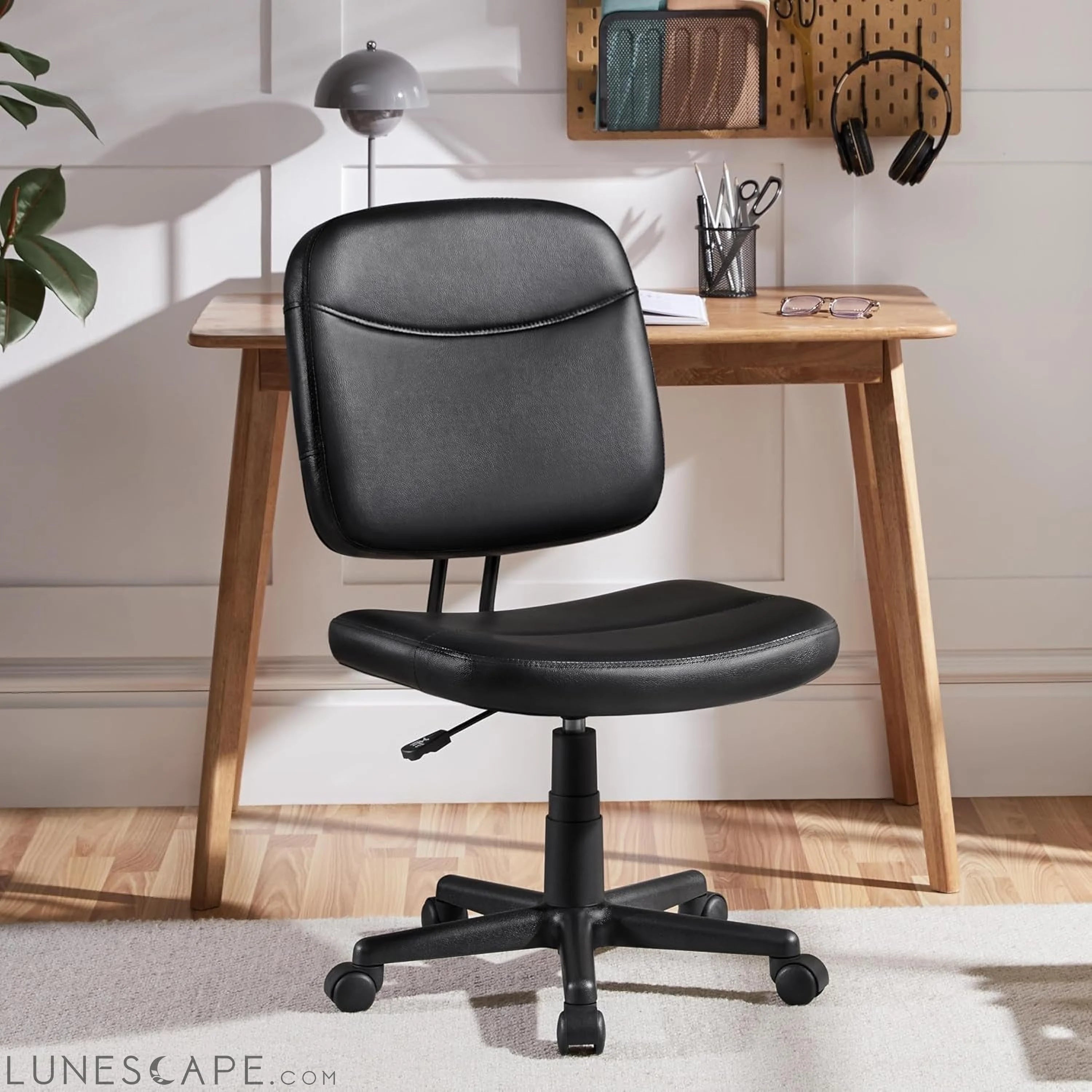 Armless Office Chair Ergonomic Desk Chair Low Back PU Leather LUNESCAPE