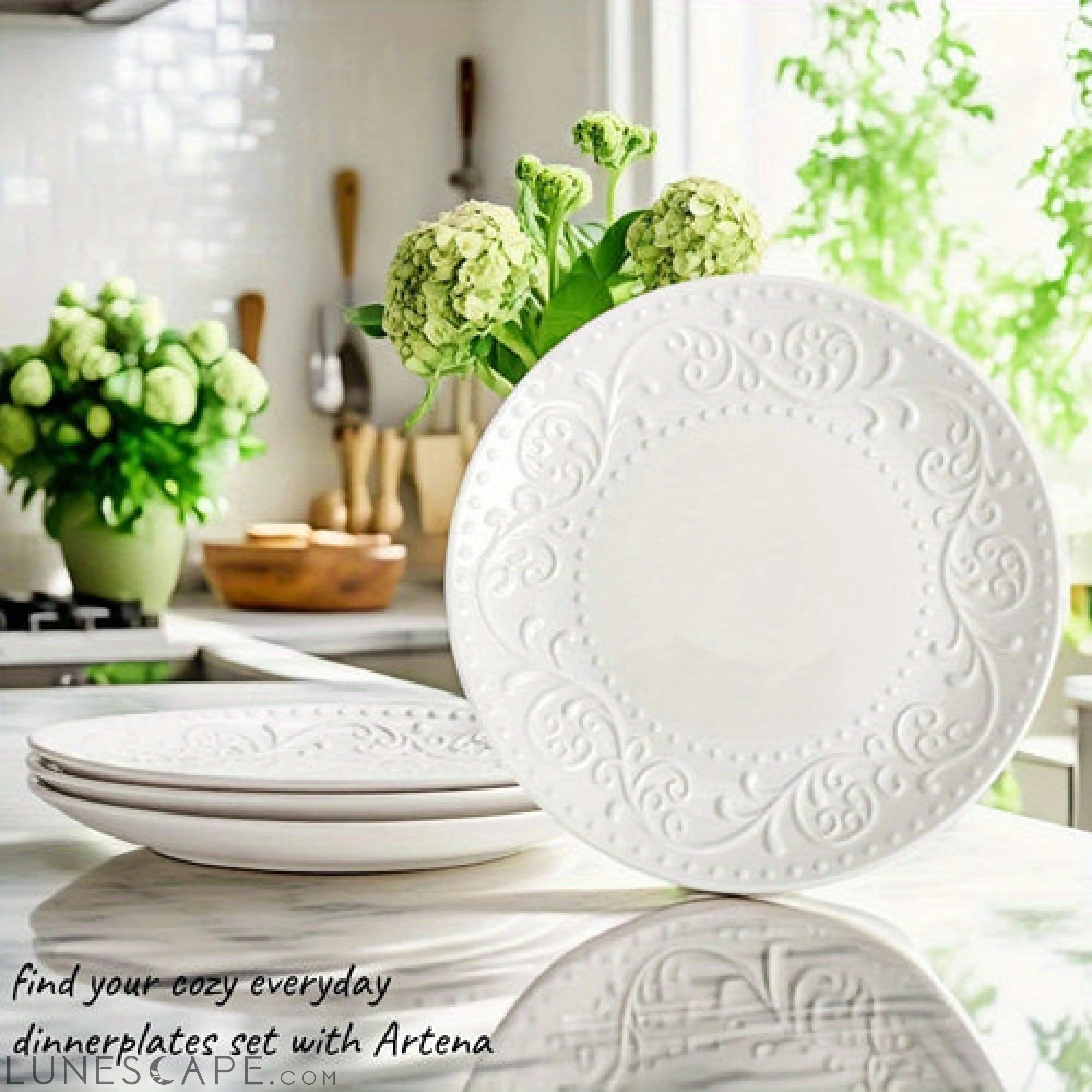 Artena 4Piece Embossed Porcelain Dinner Plate Set LUNESCAPE