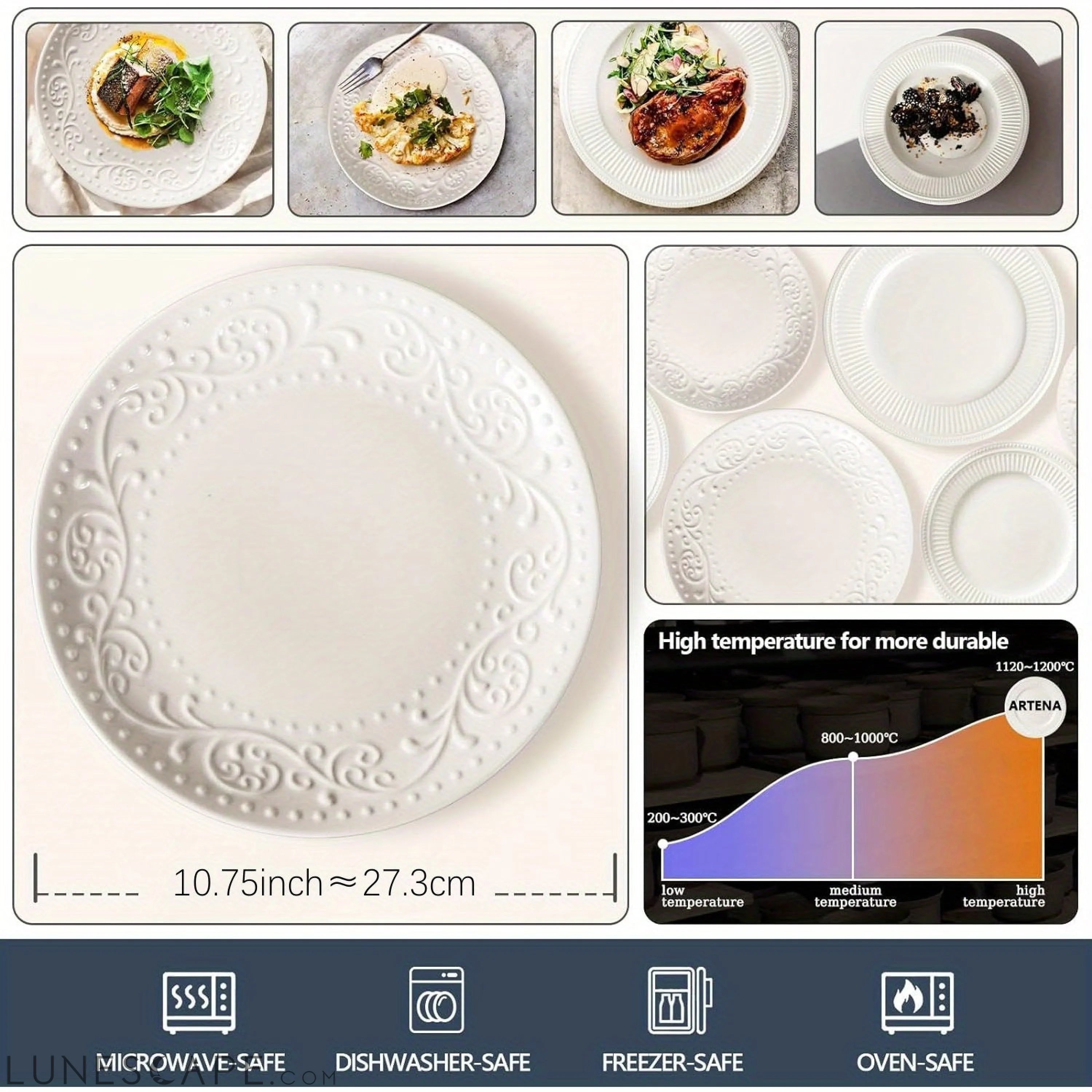 Artena 4Piece Embossed Porcelain Dinner Plate Set LUNESCAPE