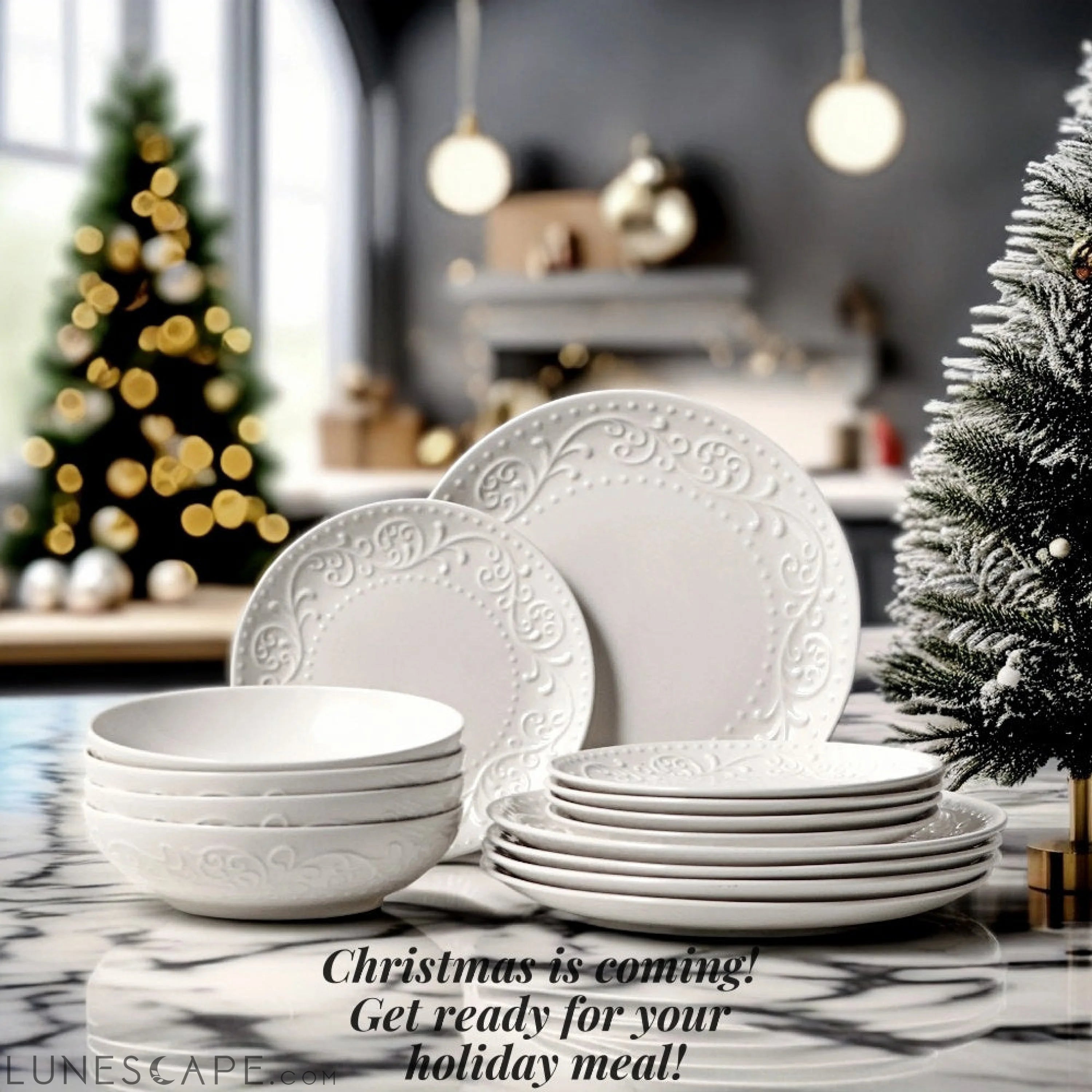 Artena 4Piece Embossed Porcelain Dinner Plate Set LUNESCAPE
