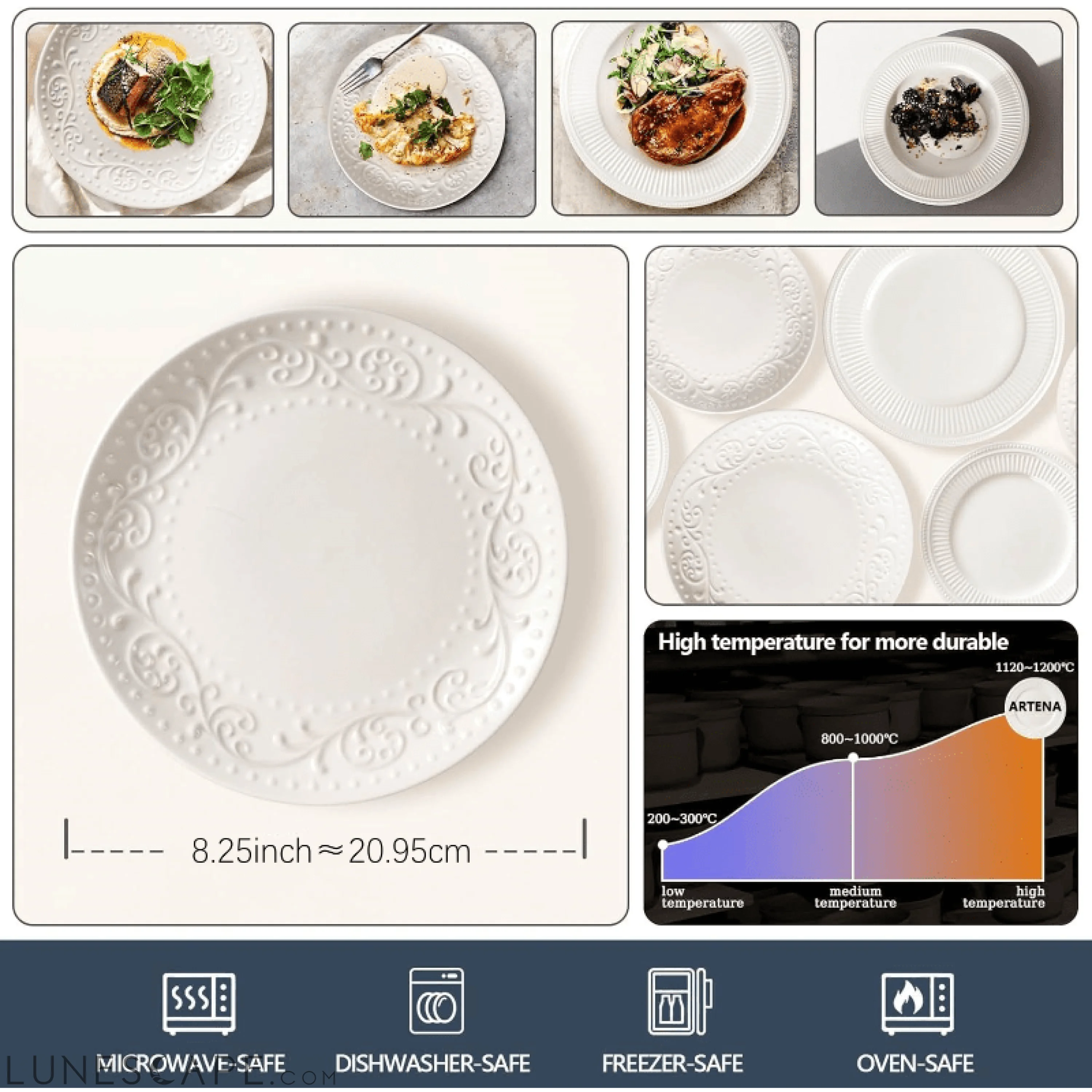 Artena 4Piece Embossed Porcelain Dinner Plate Set LUNESCAPE