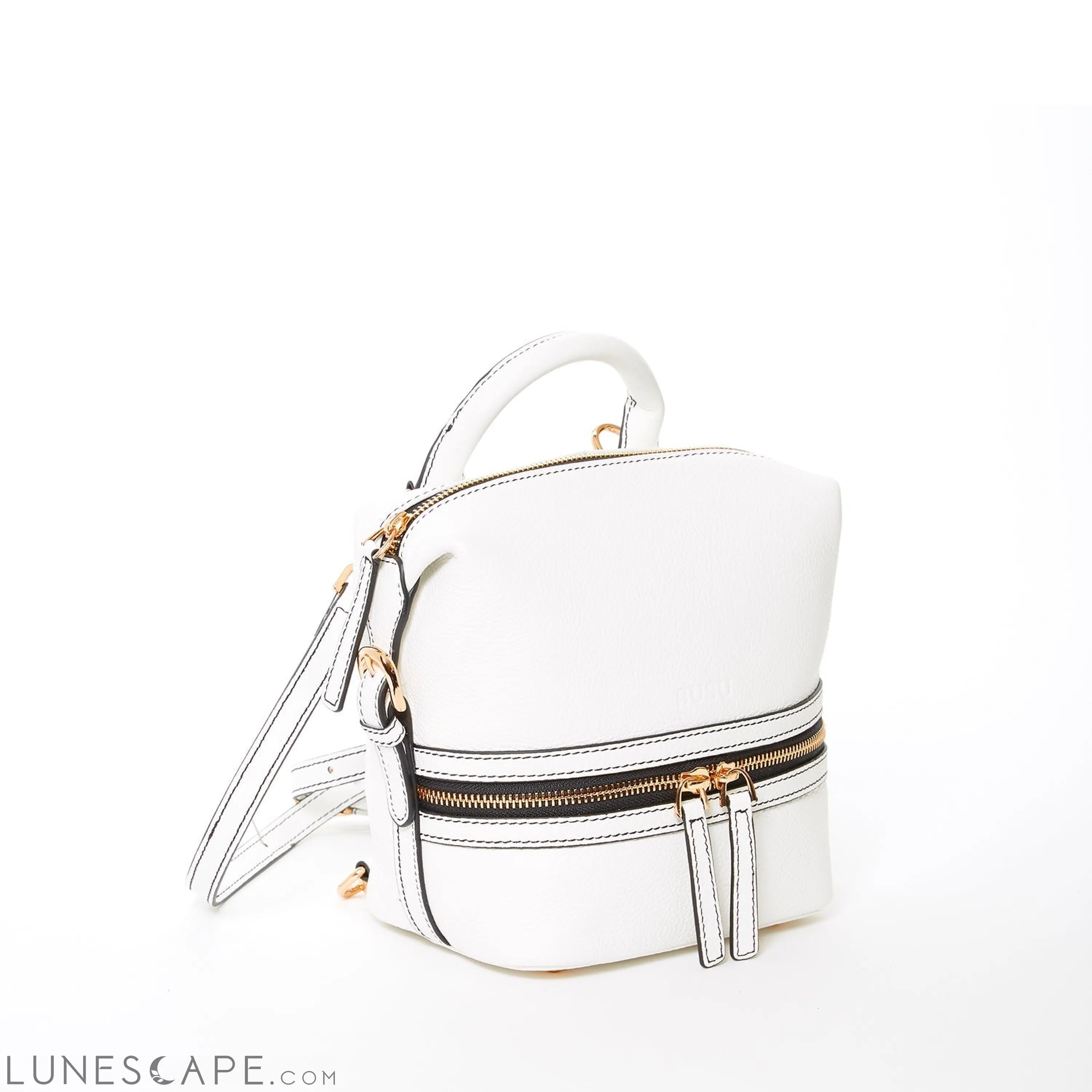 Ashley Small White Leather Backpack Purse LUNESCAPE