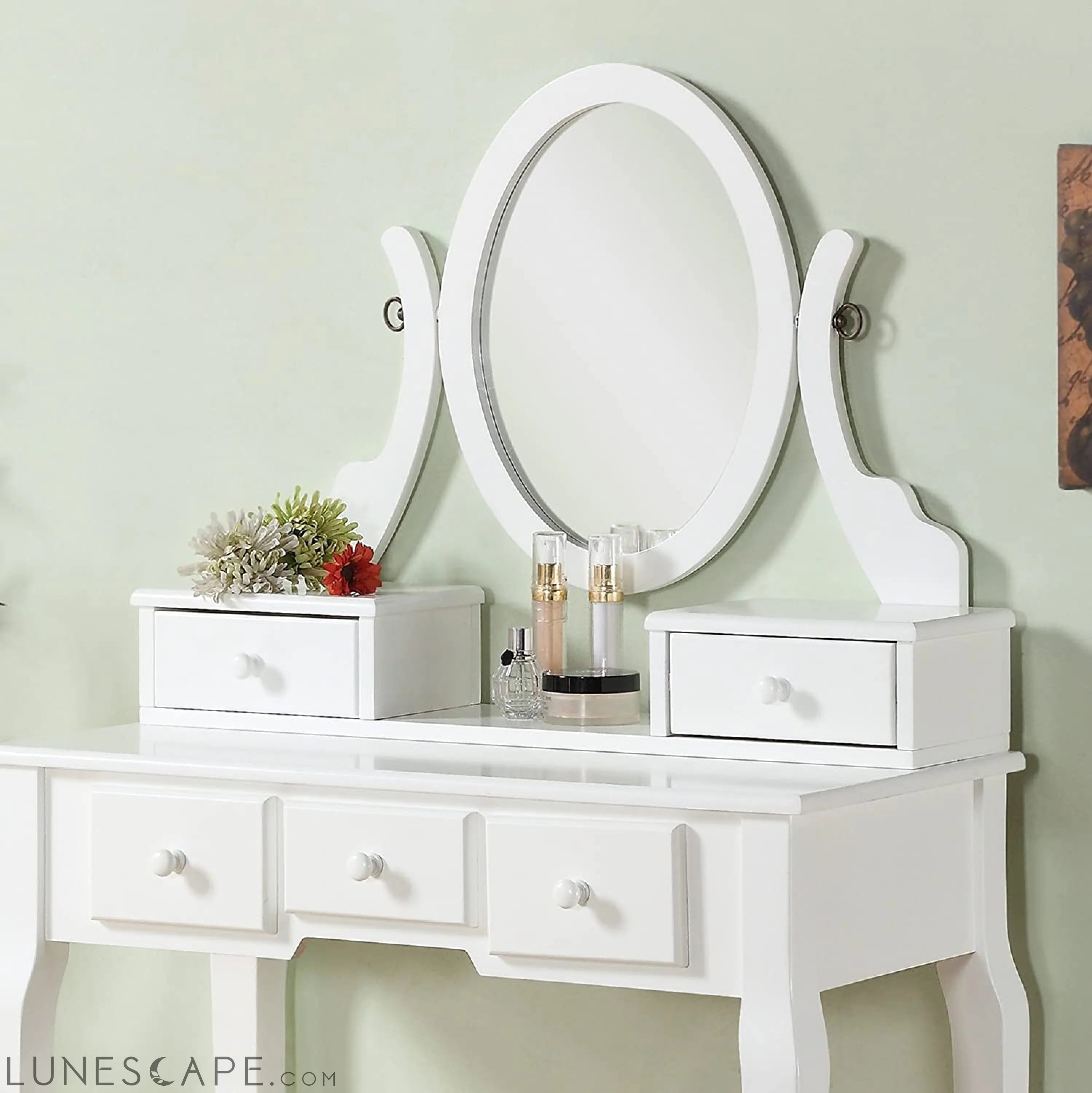 Ashley Wood Make-Up Vanity Table and Stool Set LUNESCAPE