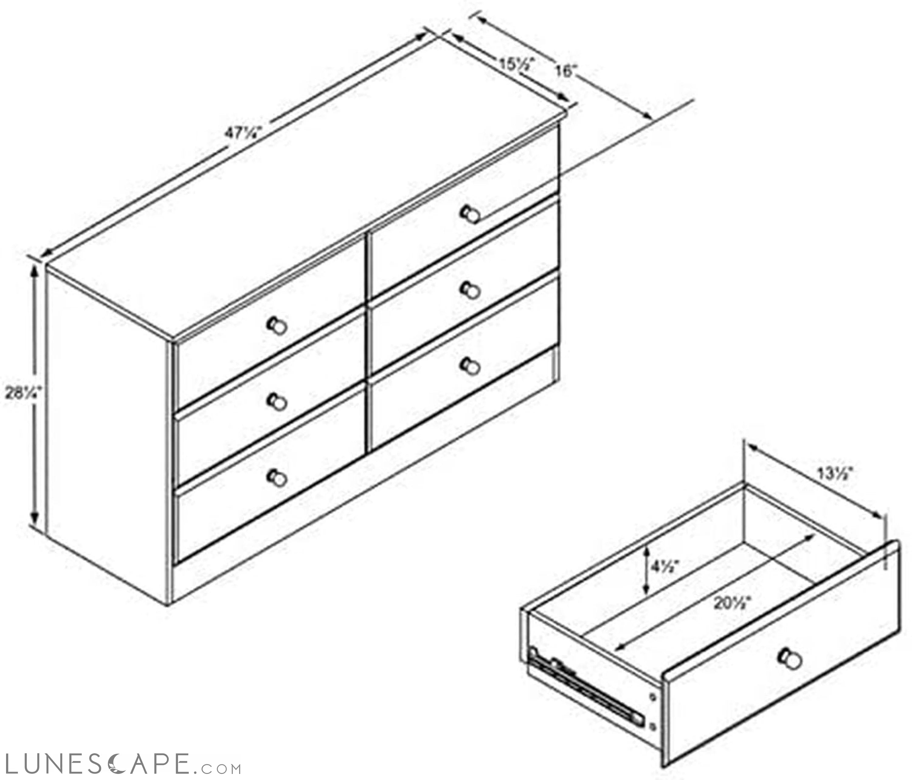 Astrid 6-Drawer Double Dresser, White LUNESCAPE