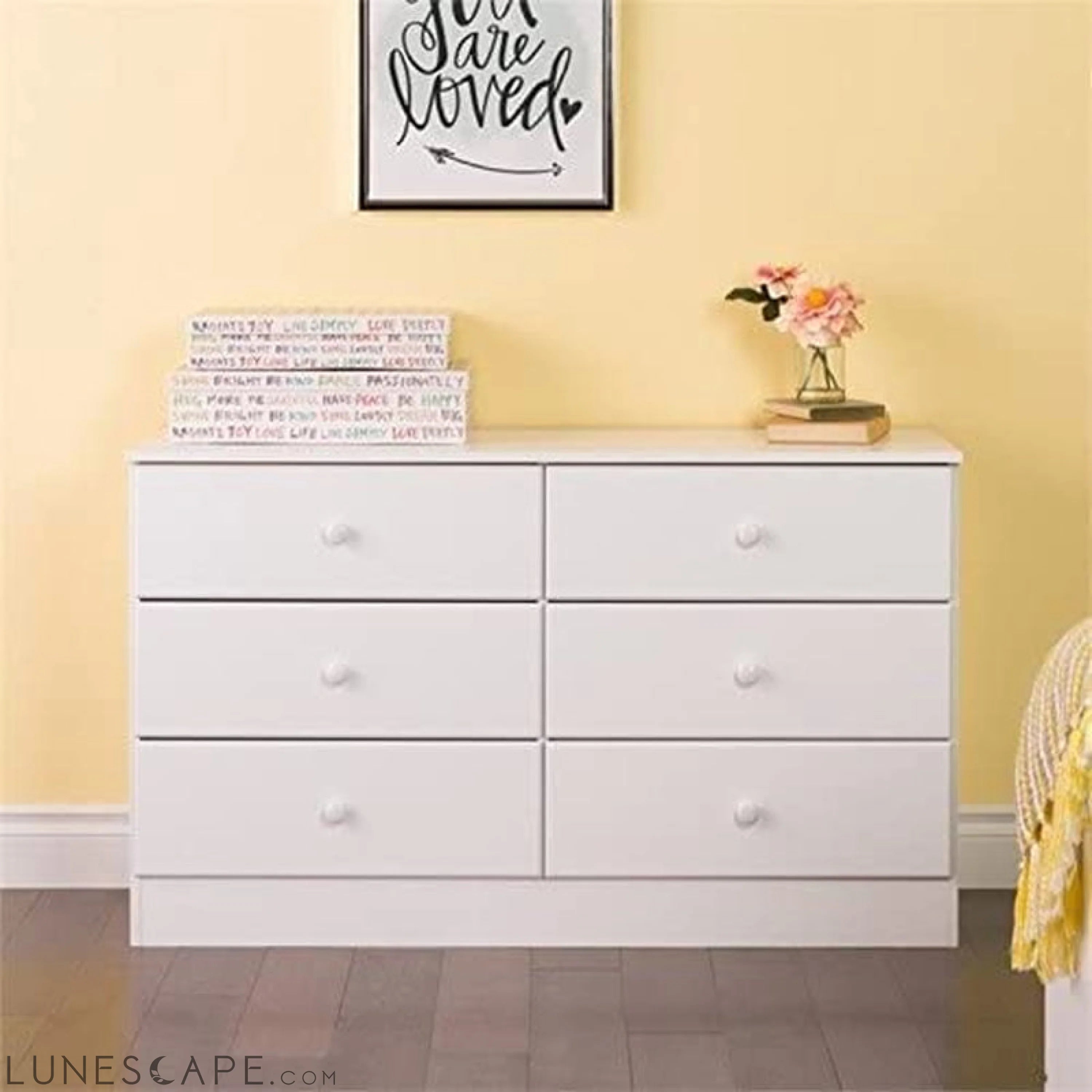 Astrid 6-Drawer Double Dresser, White LUNESCAPE