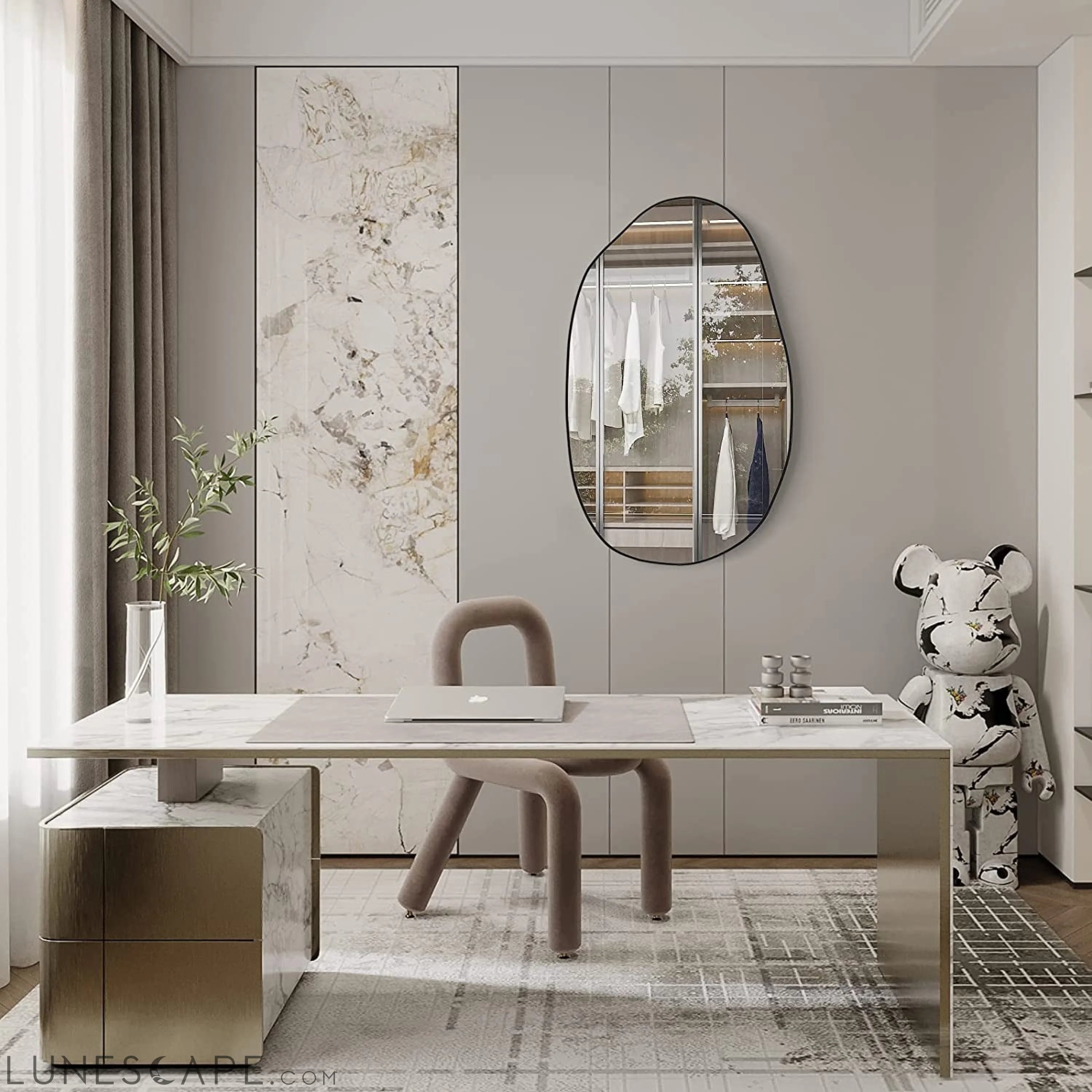 Asymmetrical Wood Framed Wall Mirror for Decoration LUNESCAPE