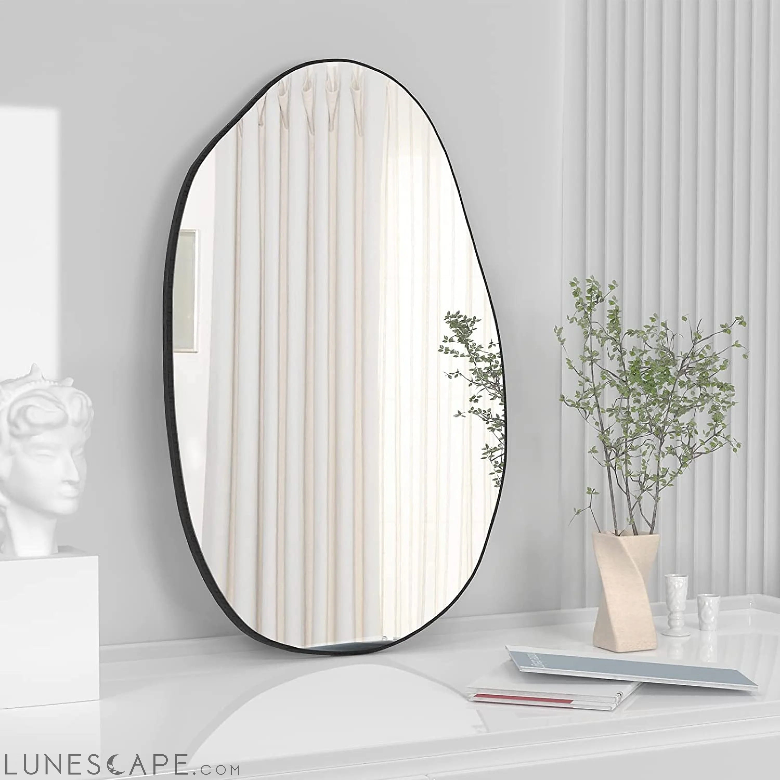 Asymmetrical Wood Framed Wall Mirror for Decoration LUNESCAPE