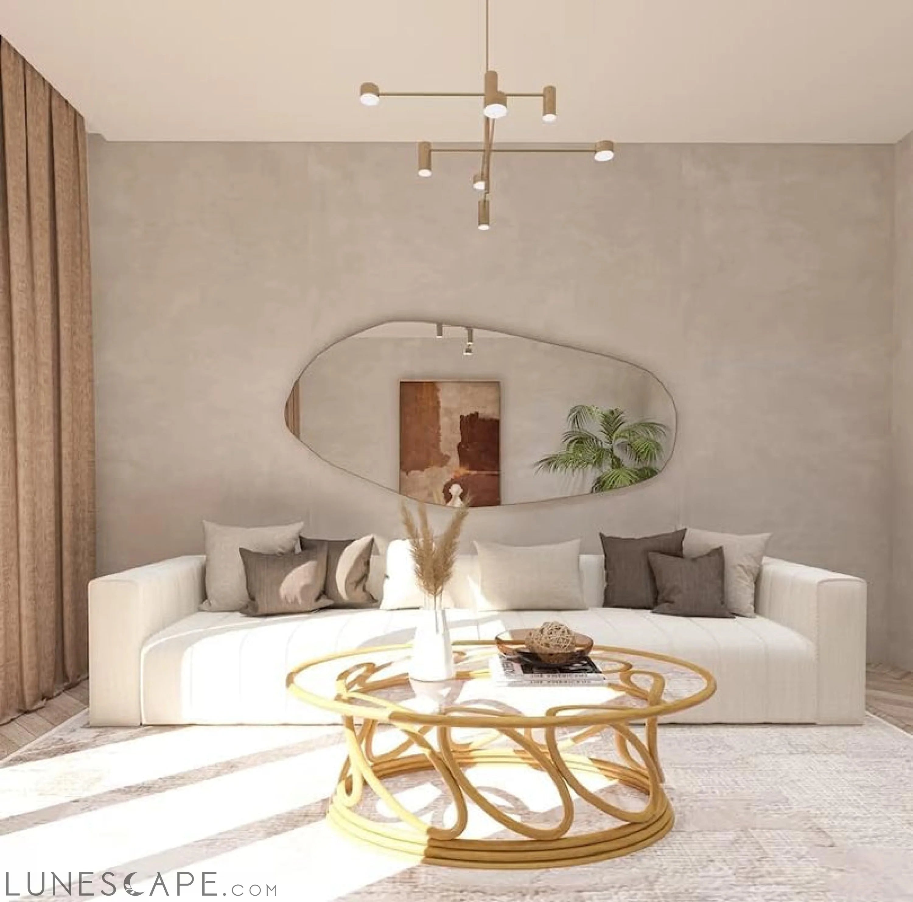 Asymmetrical Wooden Framed Wall Mirror - Modern Dressing Mirror for LUNESCAPE