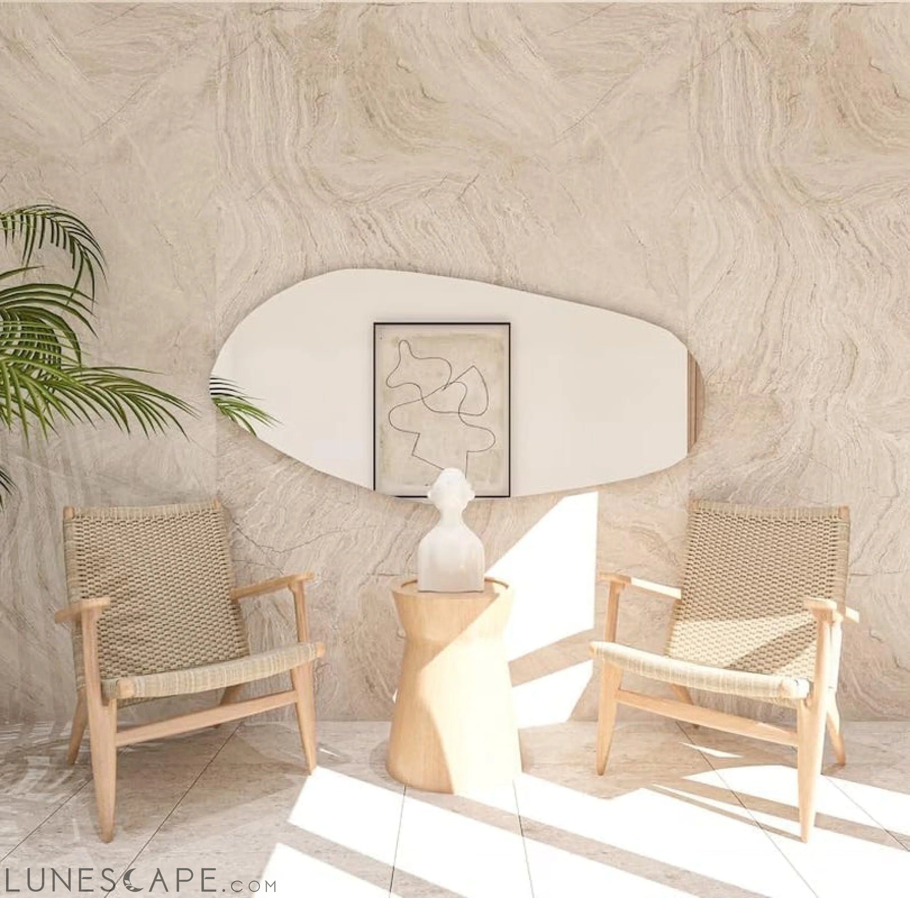 Asymmetrical Wooden Framed Wall Mirror - Modern Dressing Mirror for LUNESCAPE